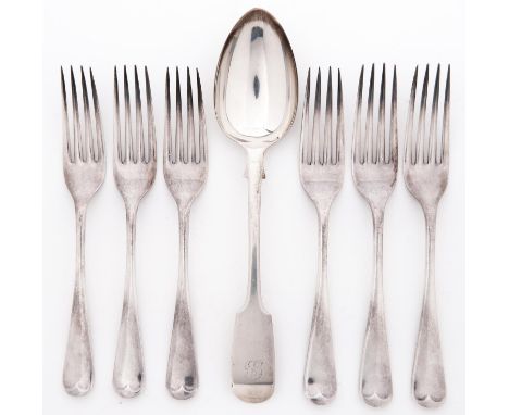 A set of six George VI silver table forks, Old English pattern by Viners Ltd, Sheffield 1940 and a Victorian silver tablespoo