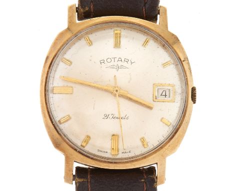 A Rotary 9ct gold gentleman's wristwatch, with date  Consistent age wear, dial slightly spotted, crystal scratched, apparentl