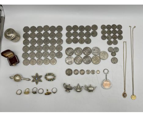 Collection of Coins to include Silver Examples along with 9ct Gold Cameo Ring, Dress Jewellery and other. 