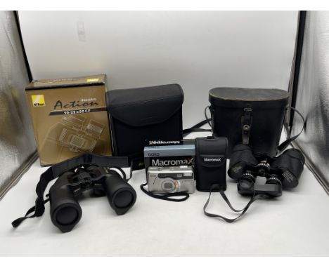 Nikon Action Binocular along with Boots Admilar Japan Binoculars and Macromax Camera. 
