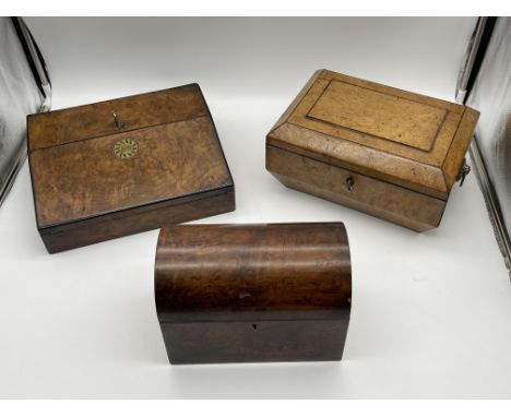Wooden Writing Slope, Jewellery Box and Tea Caddy. 