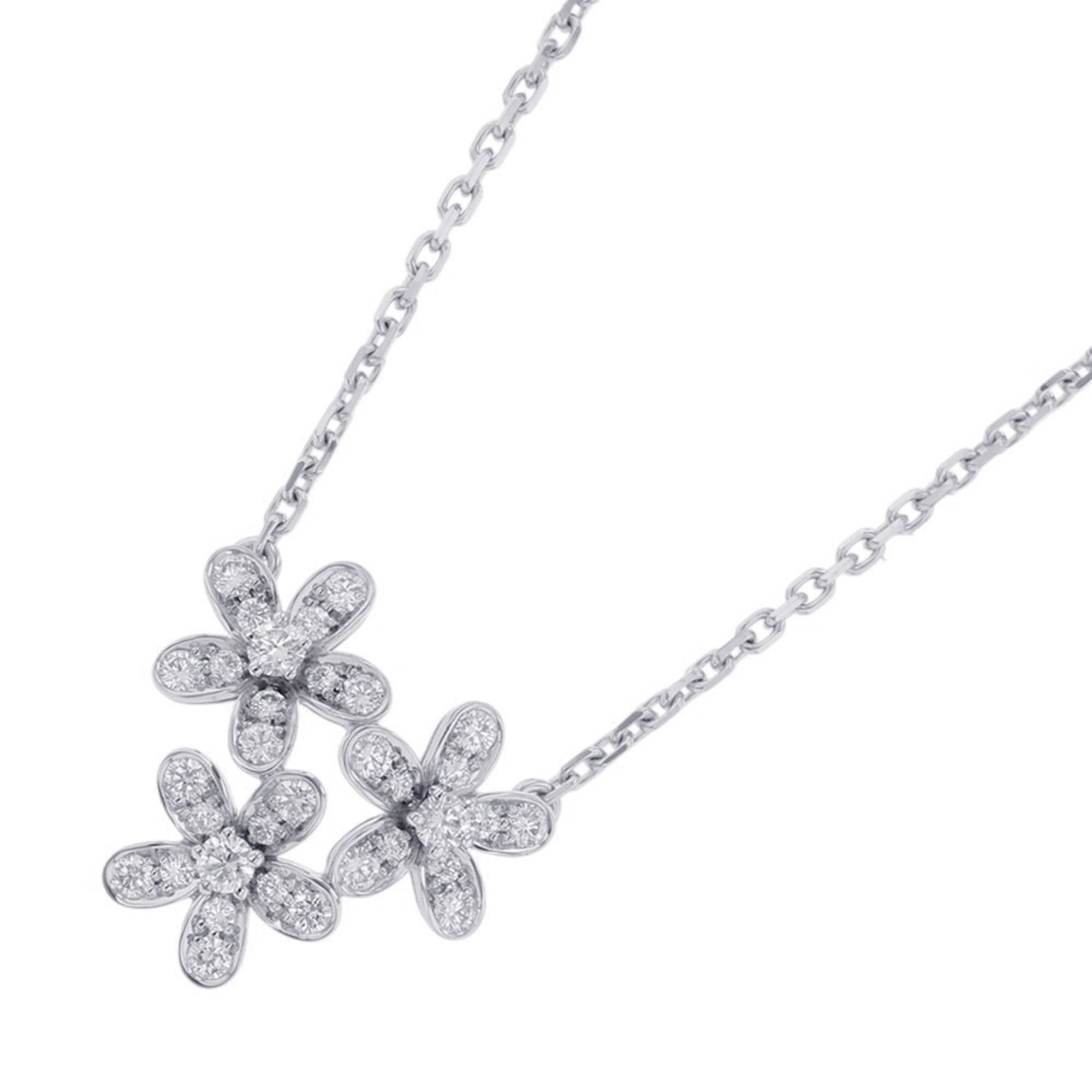 Van Cleef & Arpels Socrates Pendant Necklace with 3 Flowers and 44 Diamonds, 0.91ct Total, 18K White