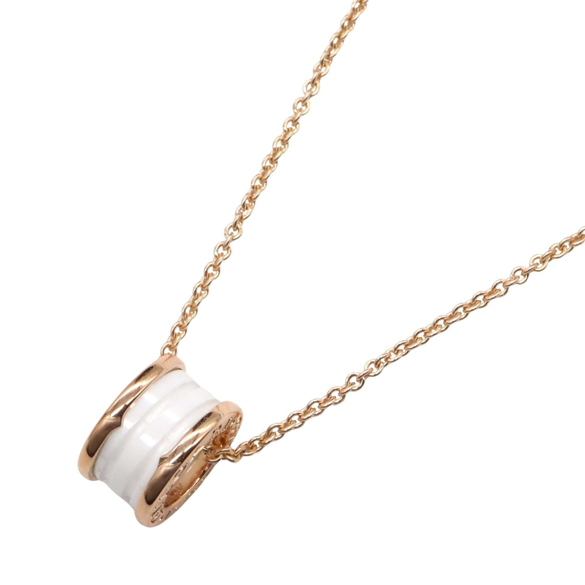 BVLGARI B-zero1 Ceramic Necklace, 18K Pink Gold (K18PG) for Men and Women, White