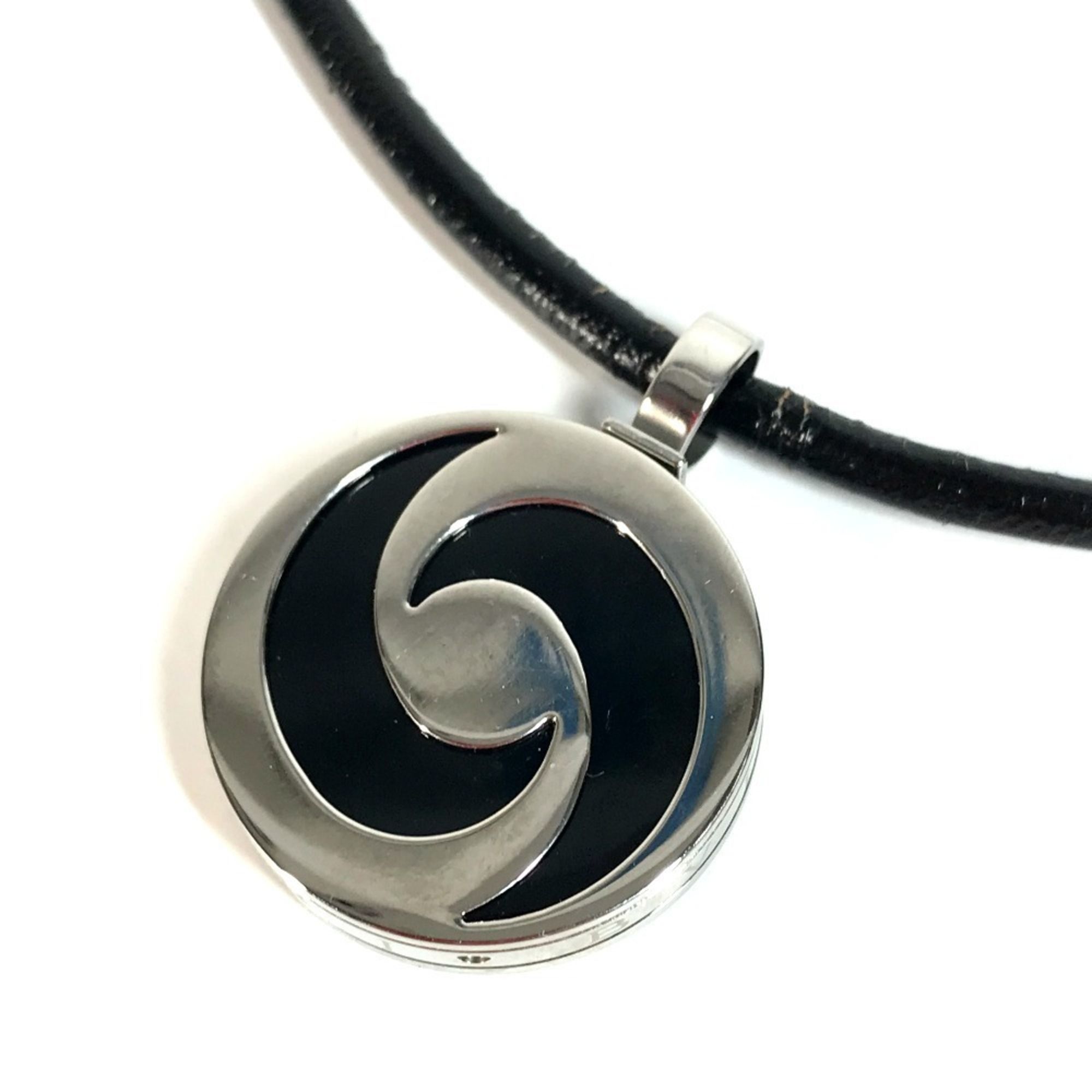 BVLGARI Allegra Optical Necklace Choker with Leather Cord, 18K White Gold/Stainless Steel, Unisex, S