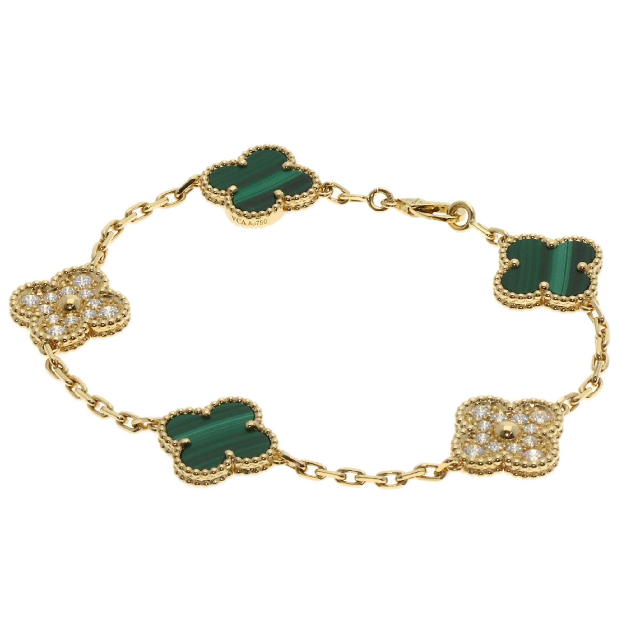Van Cleef & Arpels Vintage Alhambra Malachite and Diamond Bracelet in 18K Yellow Gold for Women