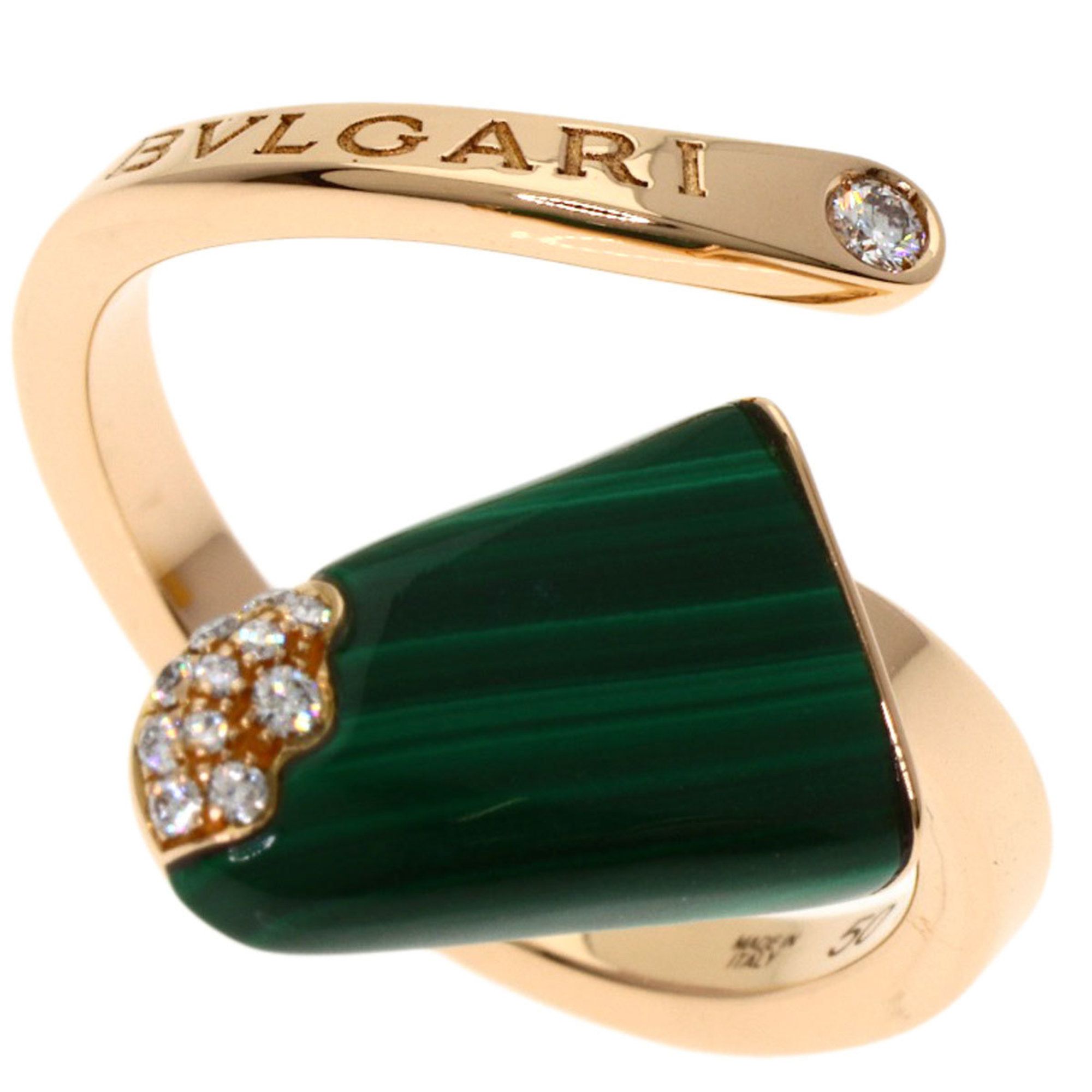 BVLGARI Gelati Malachite and Diamond #50 Ring in 18K Pink Gold for Women