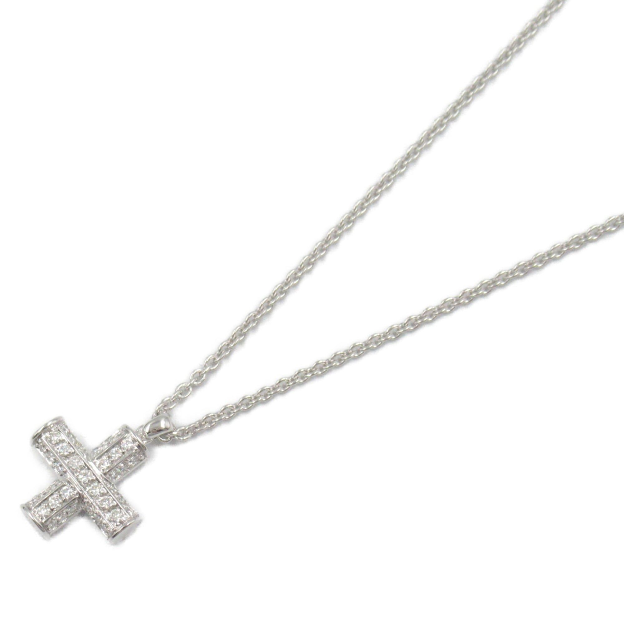 BVLGARI Greek Cross Diamond Necklace 18KWG (White Gold) Women's Clear
