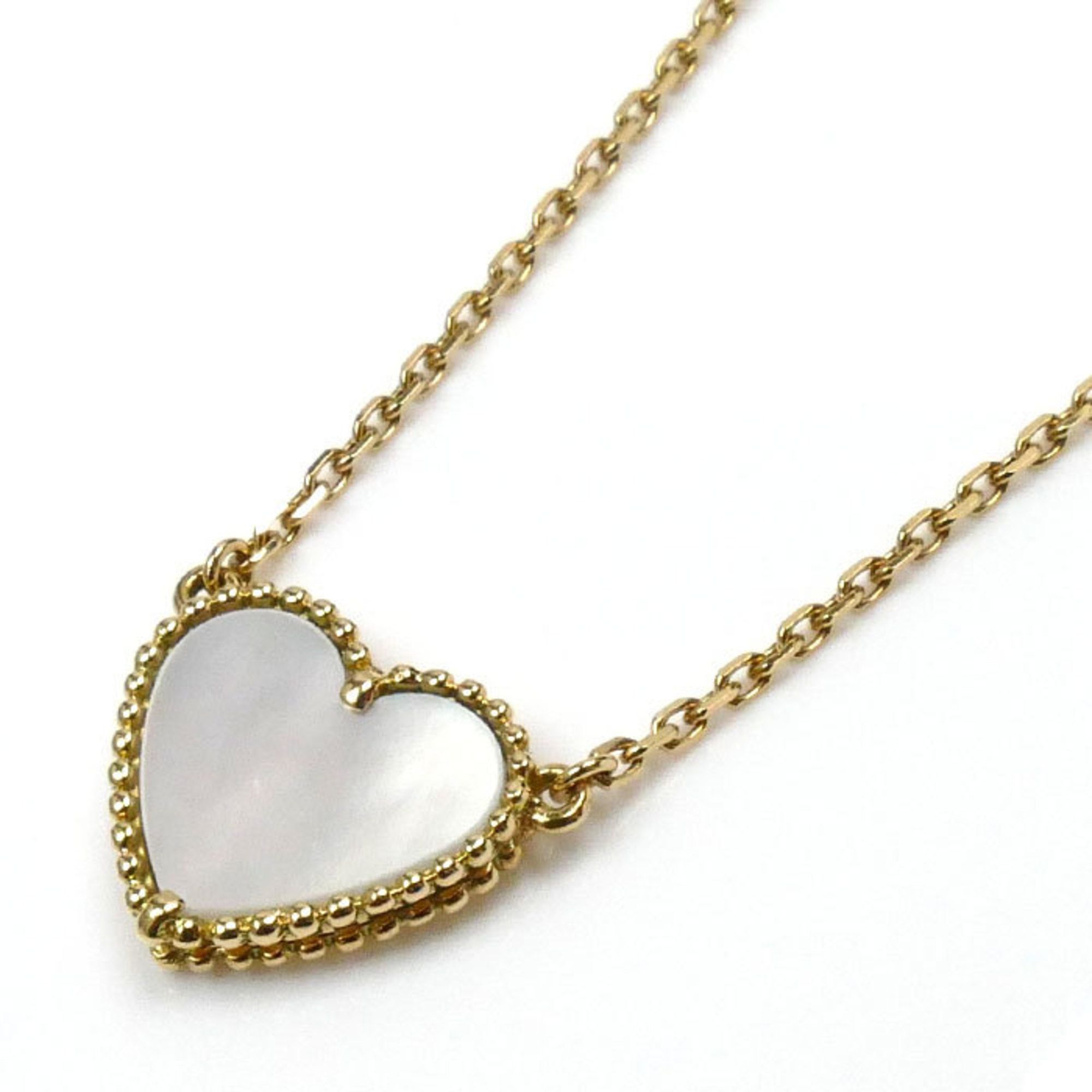 Van Cleef & Arpels K18YG Yellow Gold Lucky Alhambra Heart Shell Necklace 4.7g 42cm Women's