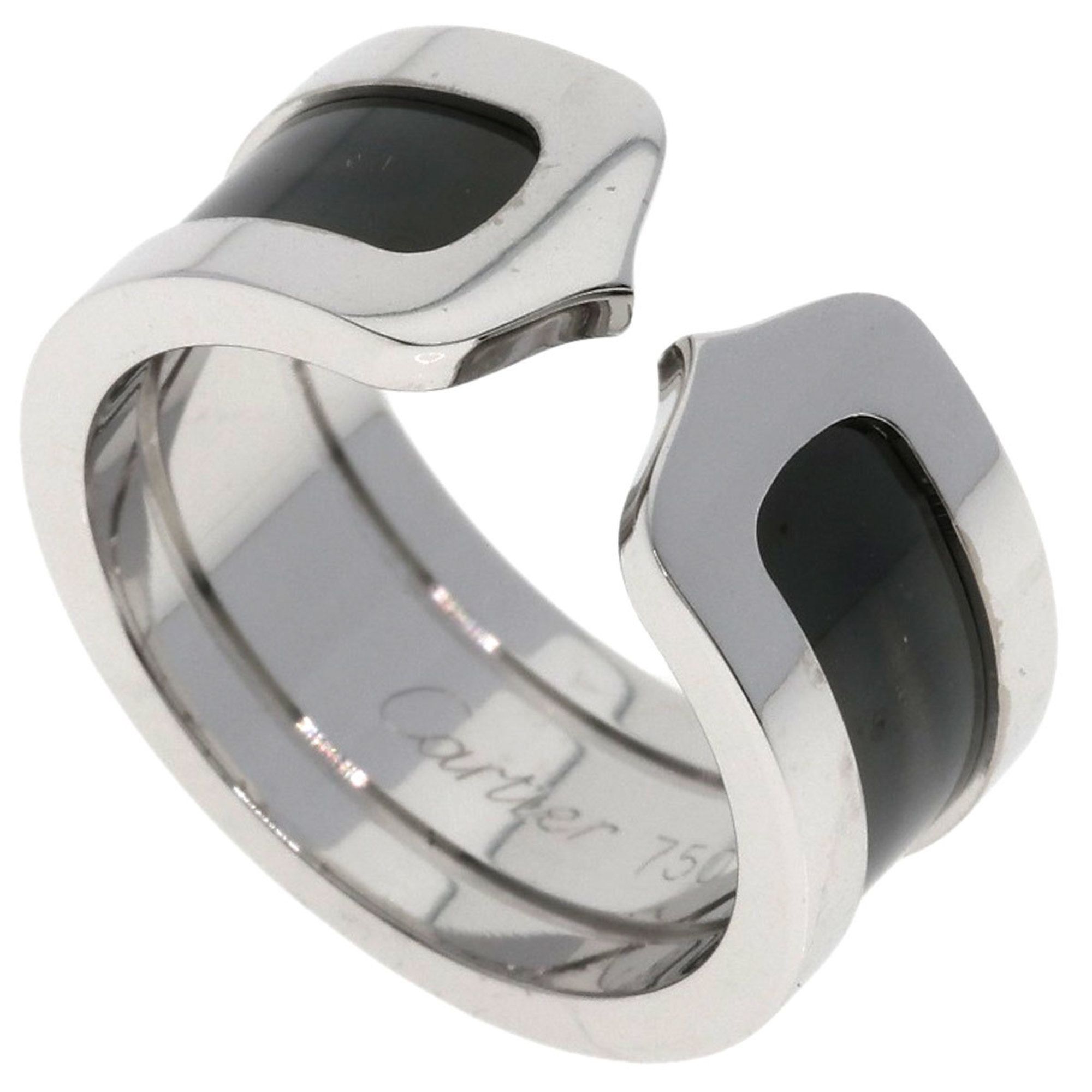 Cartier C2 Ring, Black Lacquer, #50, 18K White Gold, Women's, CARTIER