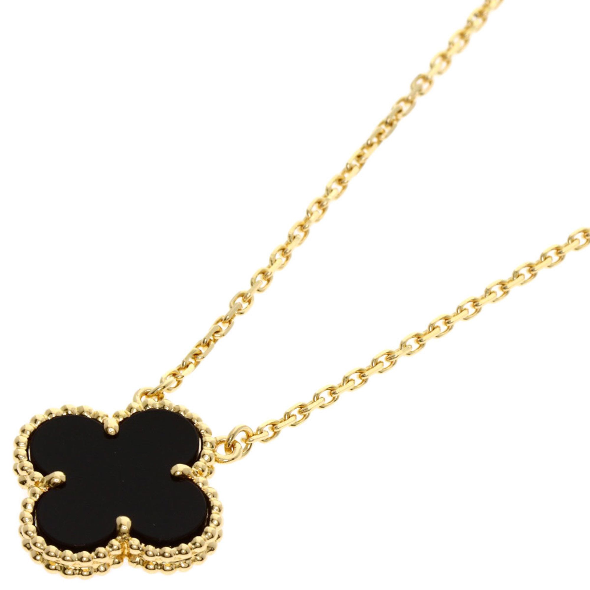 Van Cleef & Arpels Vintage Alhabra Onyx Necklace in 18K Yellow Gold for Women.