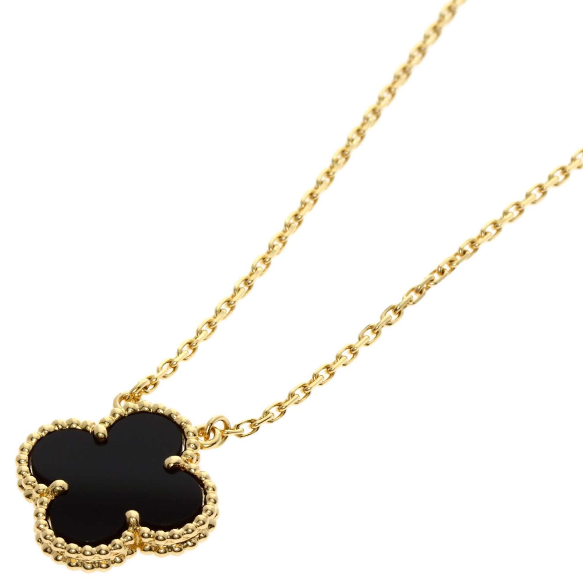 Van Cleef & Arpels Vintage Alhambra Onyx Necklace in 18K Yellow Gold for Women.