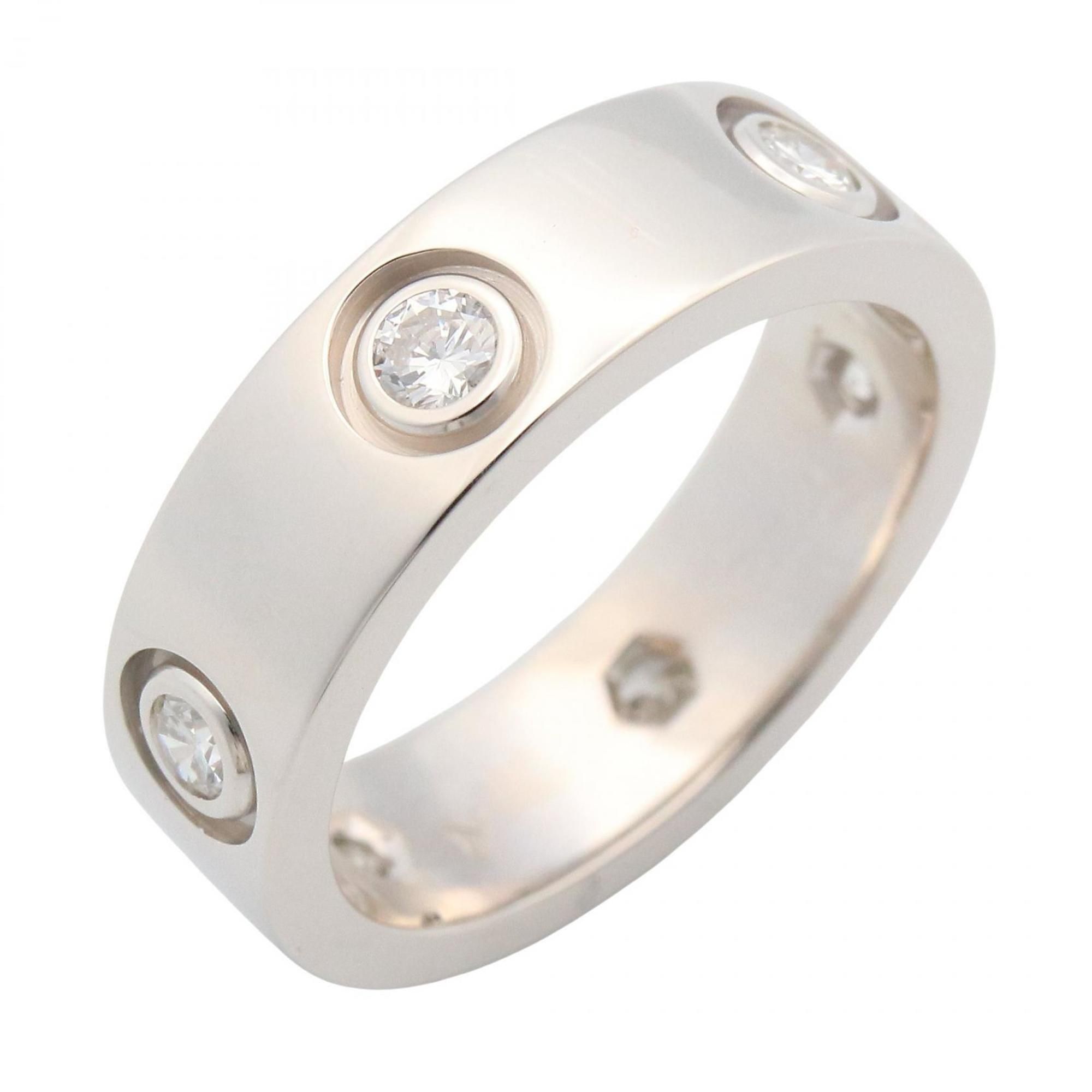 Cartier Love Ring 6PD, 18K White Gold with Diamonds, Women's, Clear Silver