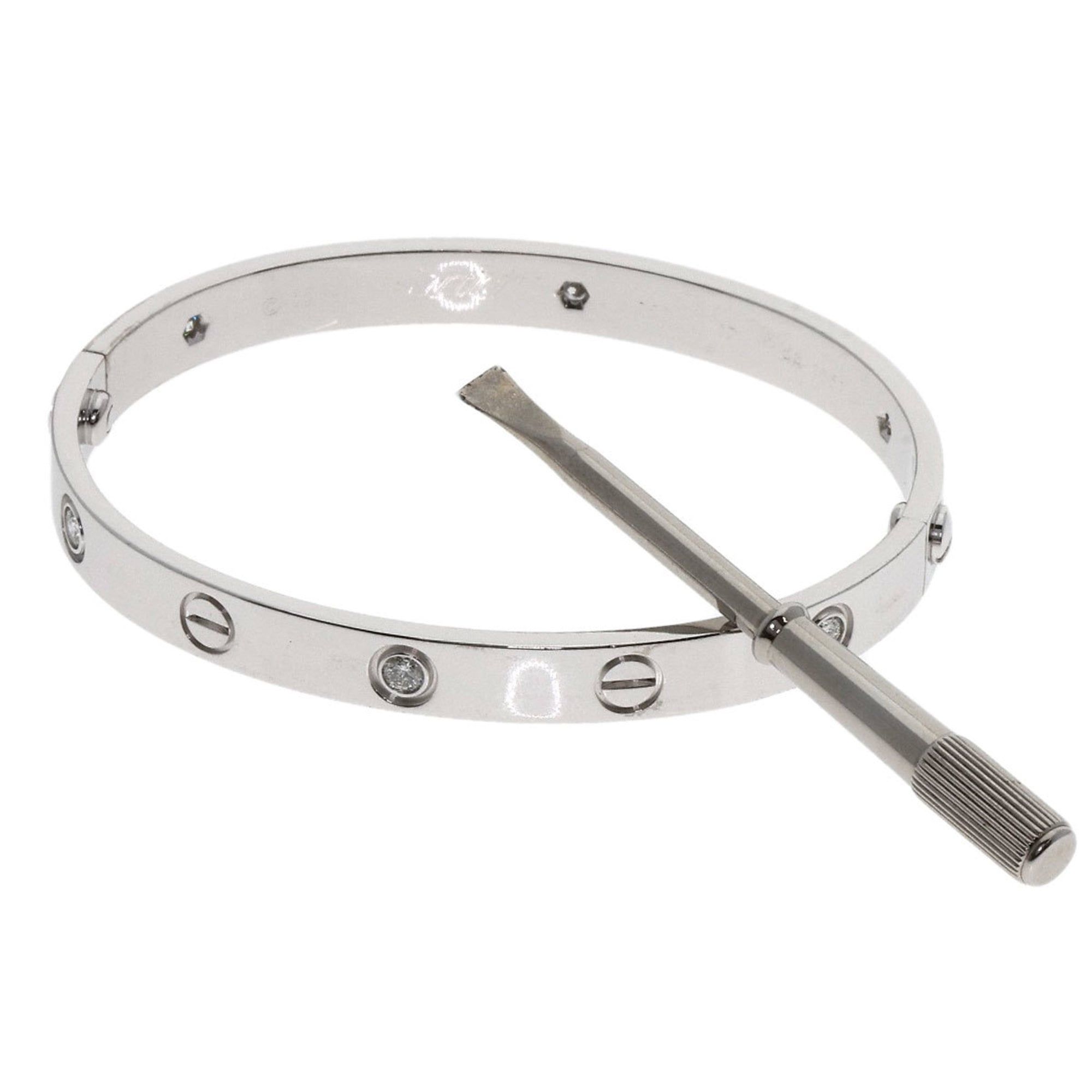Cartier Love Bracelet, Half Diamond with Screwdriver, #17, 18K White Gold, Women's, CARTIER