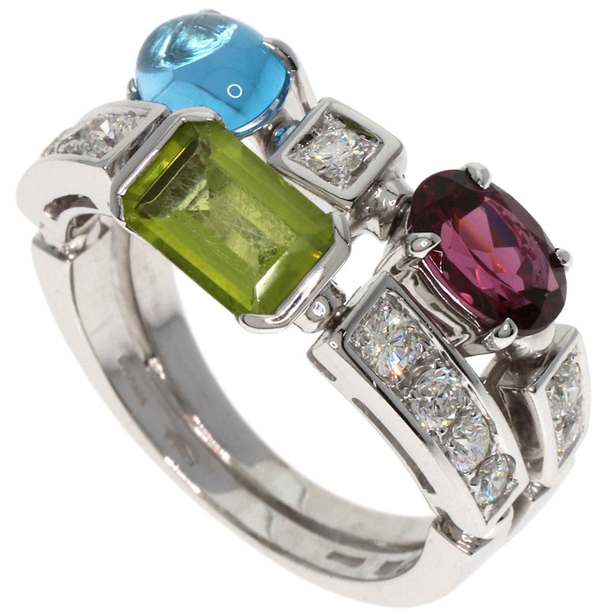 BVLGARI Allegra Diamond and Multicolor Stone Ring in 18K White Gold for Women