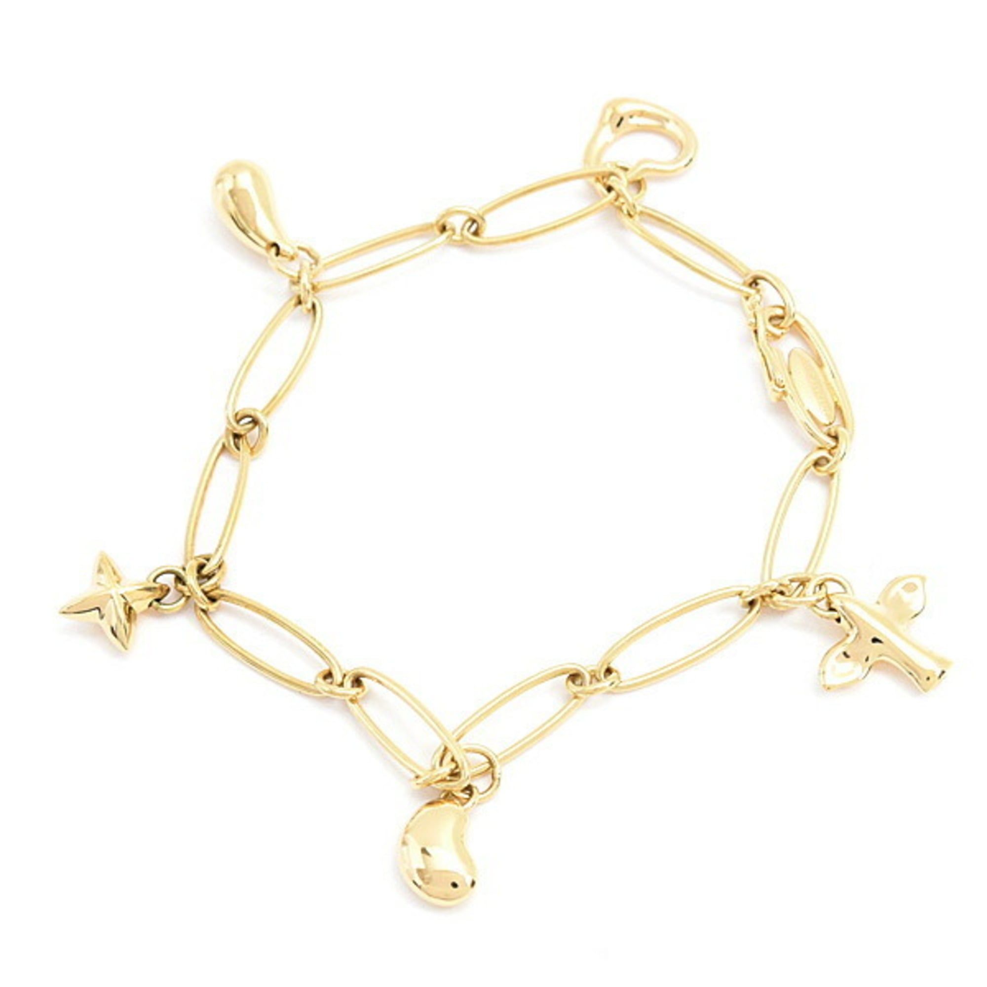 Tiffany Elsa Peretti Women's 750YG Yellow Gold Bracelet with 5-Piece Charm and Oval Links