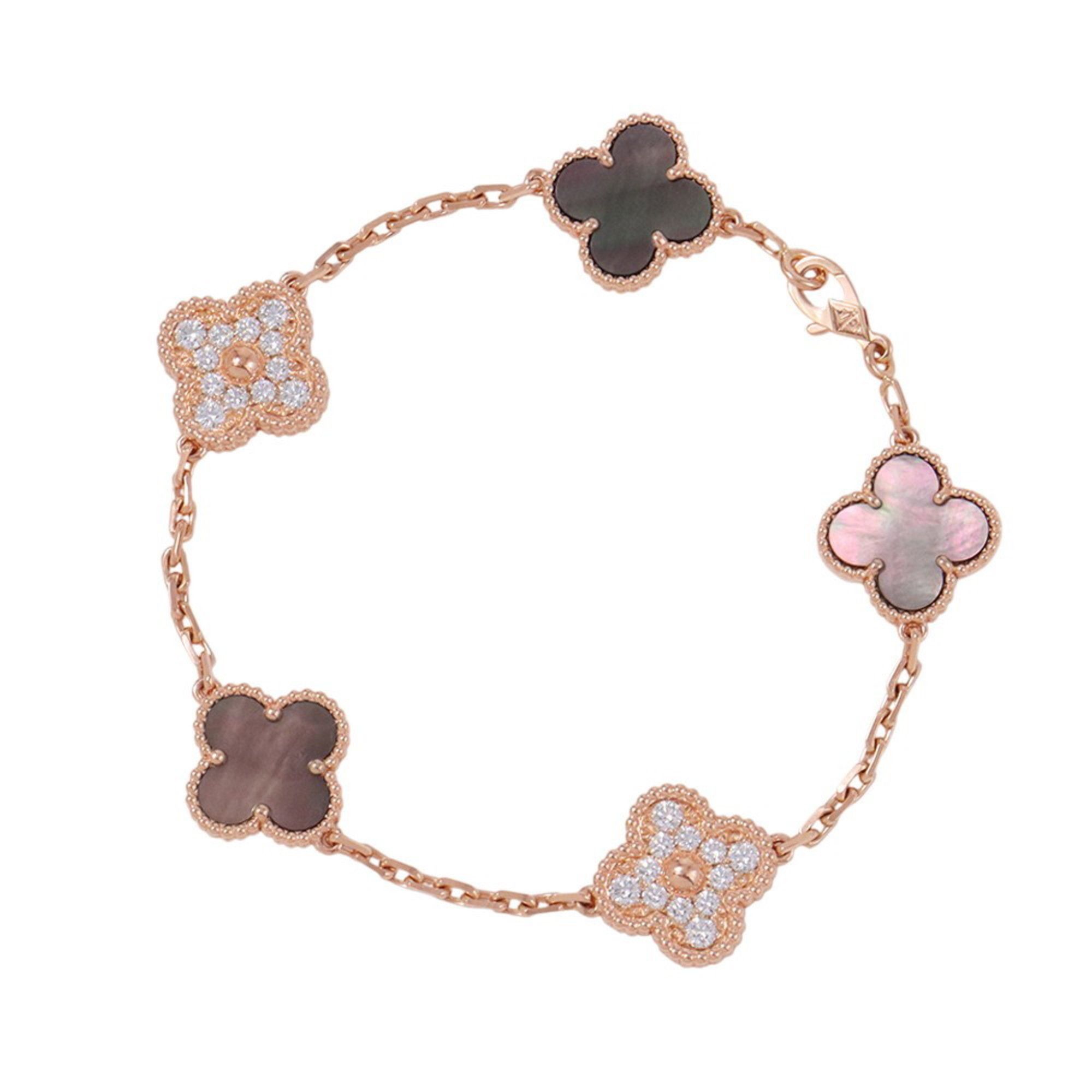 Van Cleef & Arpels Alhambra 5-Motif Bracelet, Gray Mother-of-Pearl/Diamond 24P 0.96ct 18KPG VCARP2R1