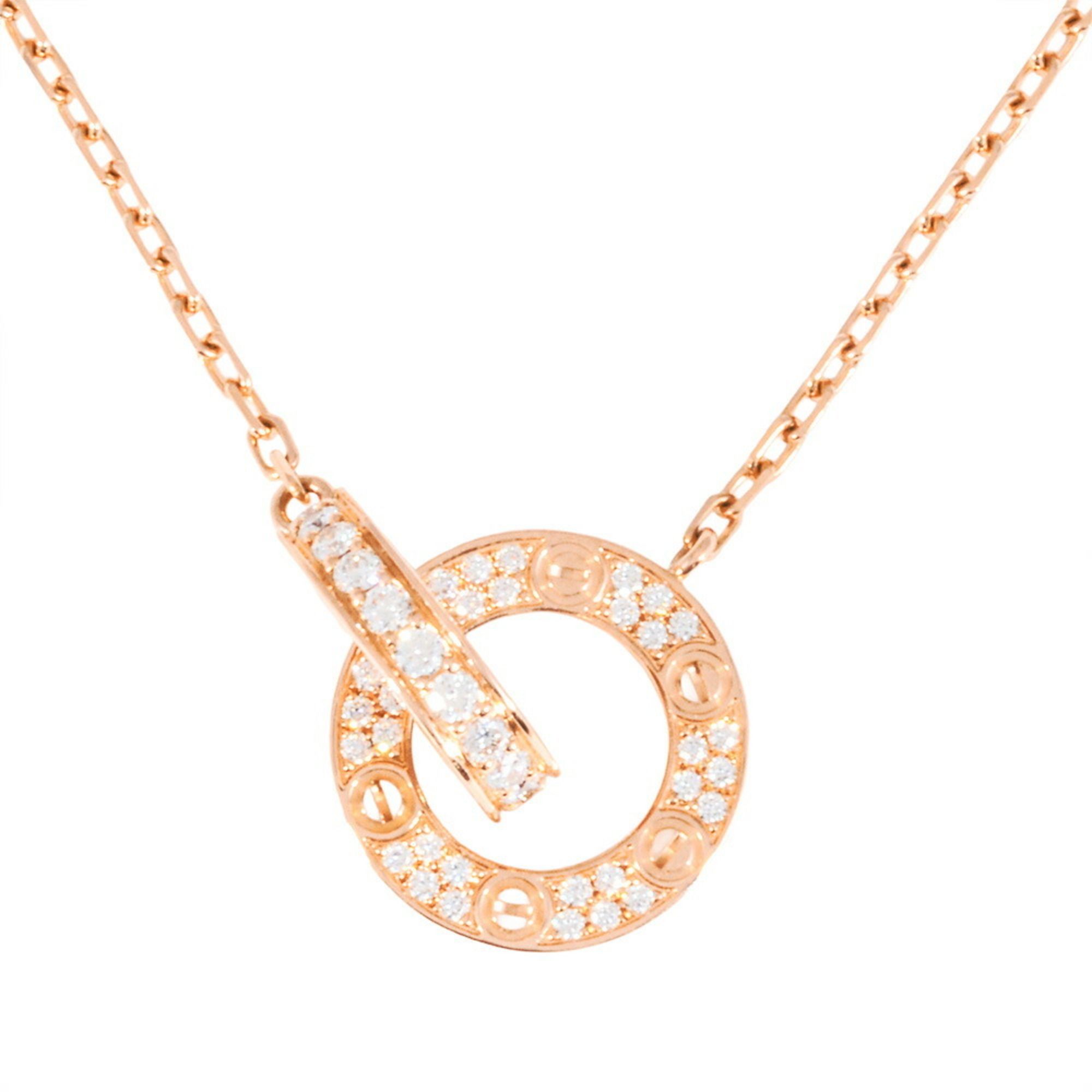 Cartier Love Circle Pavé Necklace in 18KPG (5.8g) with Diamonds and Pink Gold for Women
