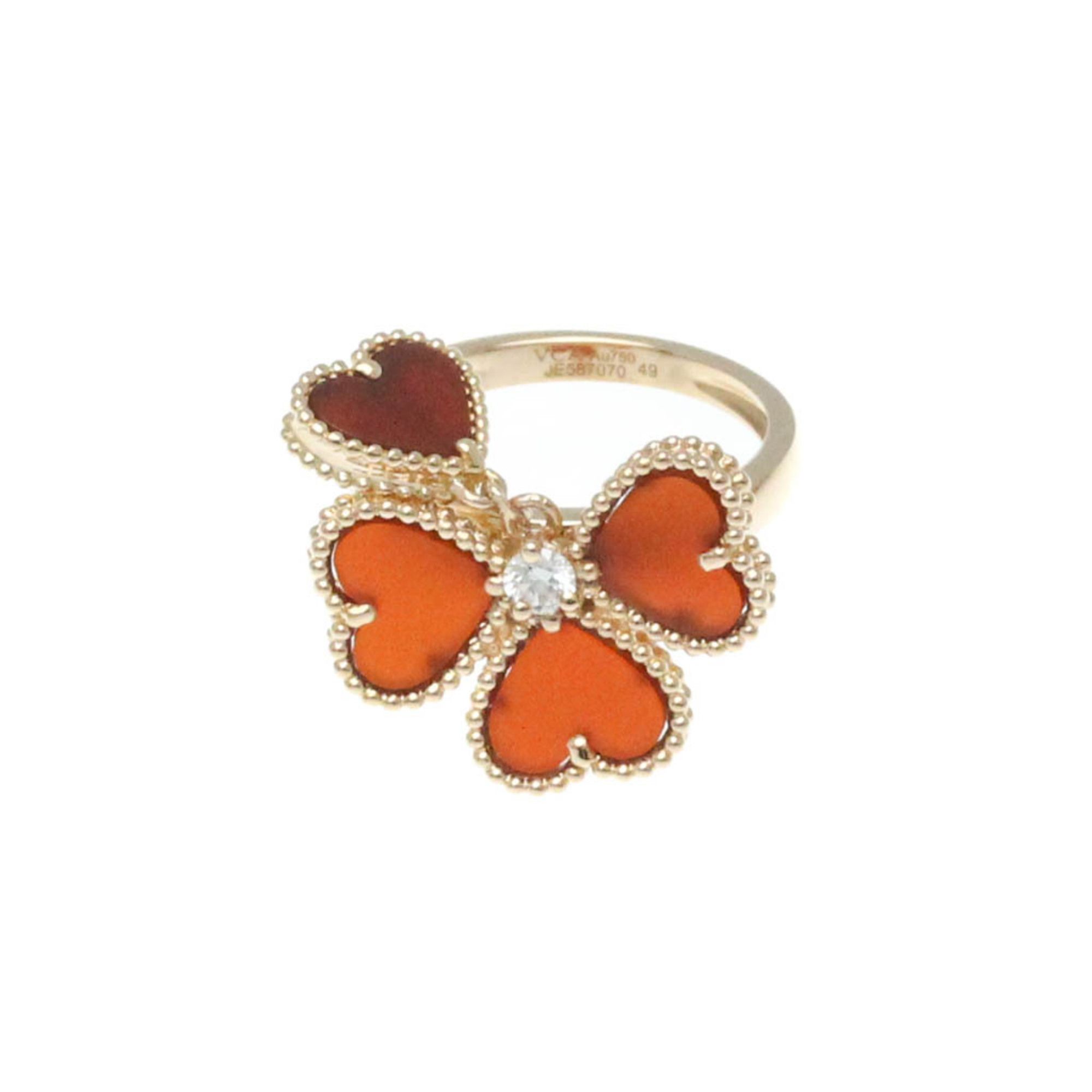 Van Cleef & Arpels Sweet Alhambra Effeuillage Ring Pink Gold (18K) Fashion Carnelian,Diamond Band Ri