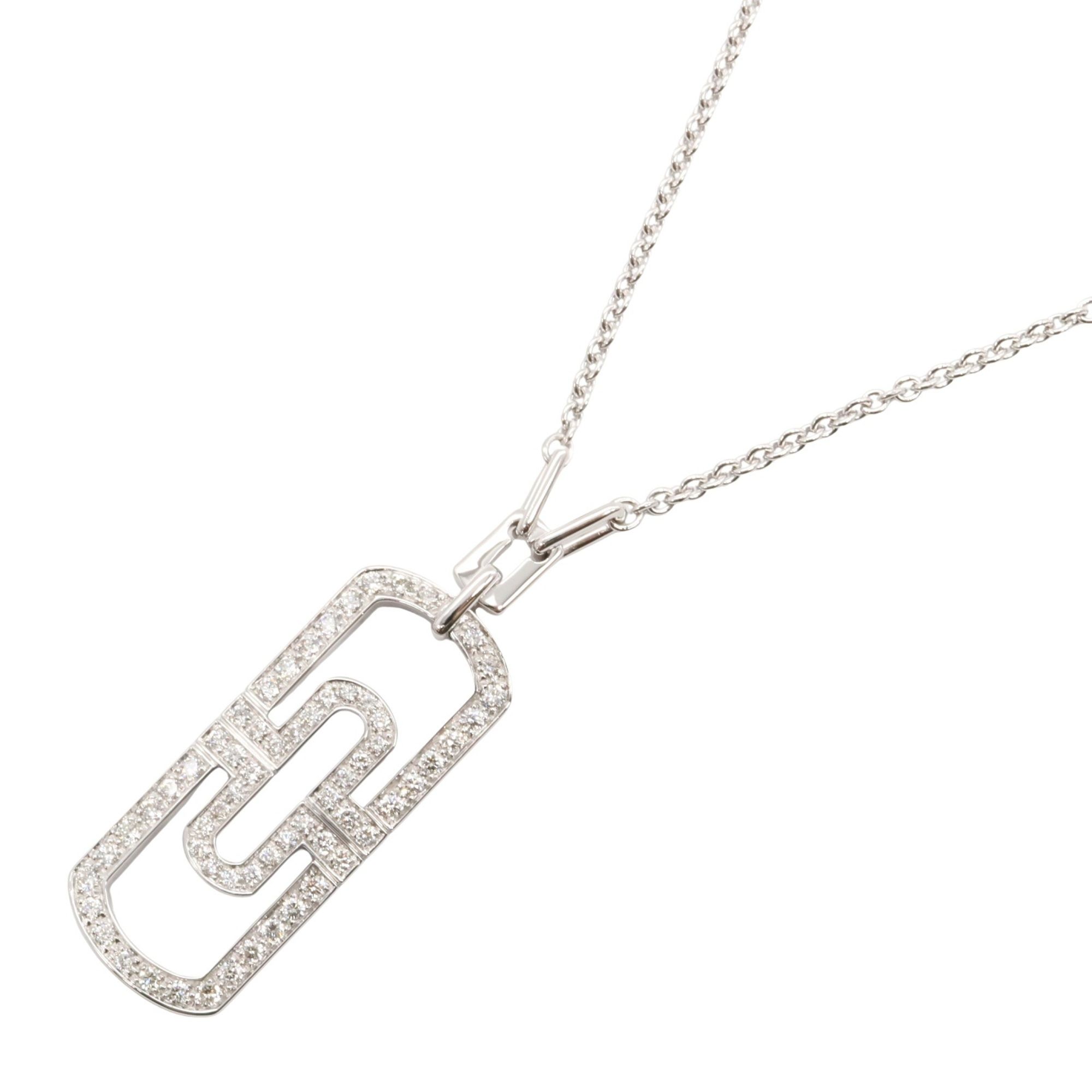 Bvlgari Parentesi Diamond Necklace, 18K White Gold (K18WG) with Diamonds, Clear, for Men and Women