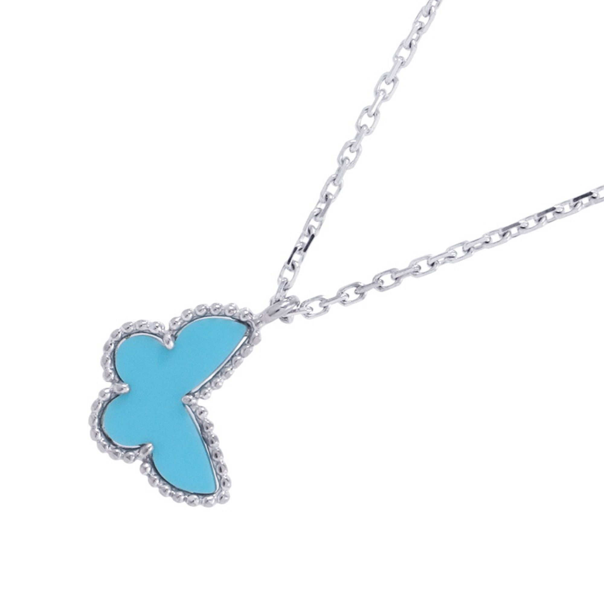 Van Cleef & Arpels Sweet Papillon Pendant Necklace in 18K White Gold with Turquoise (VCARF80500)