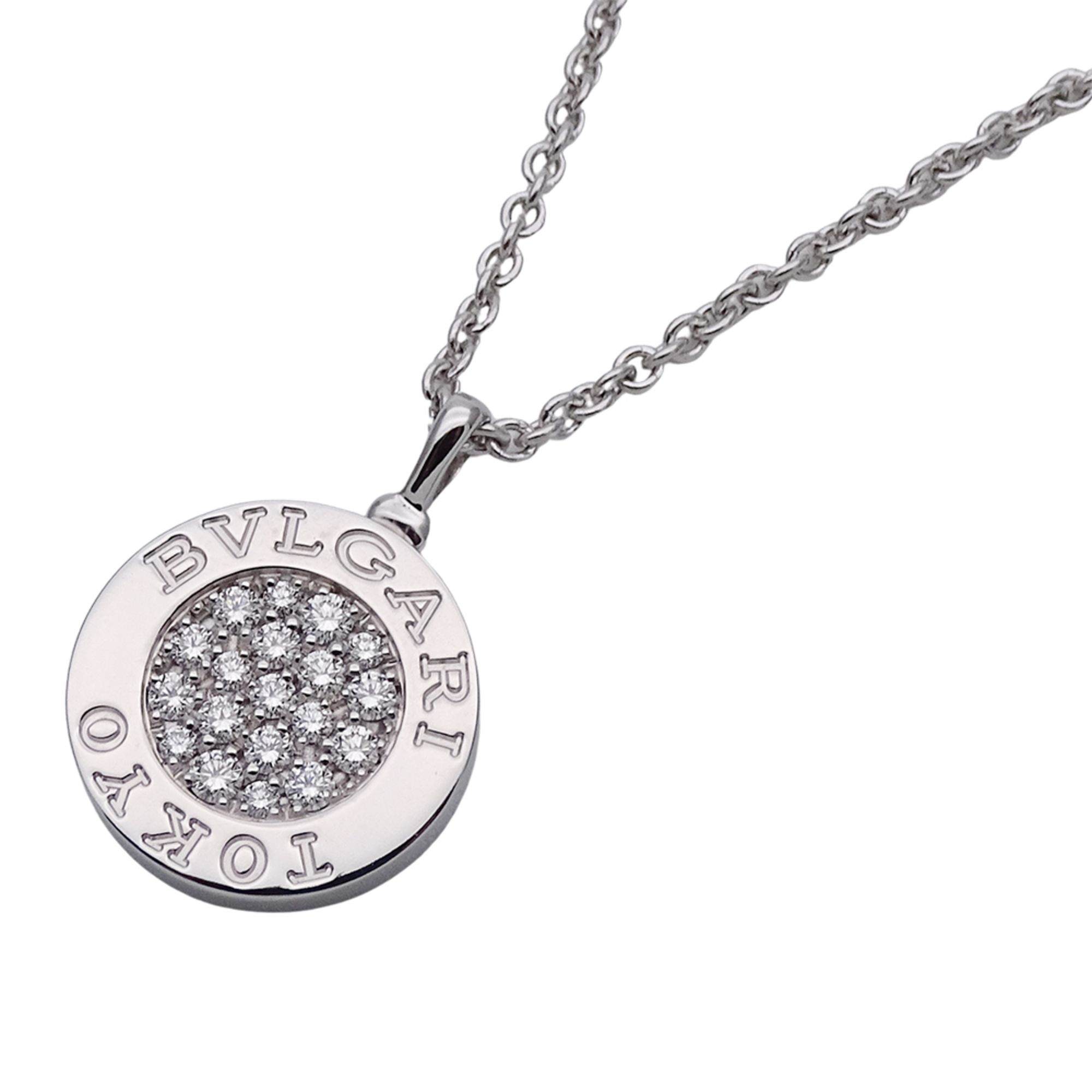 BVLGARI Women's Necklace, 750WG Diamond and Onyx, 25th Anniversary, Japan Exclusive, Polished White