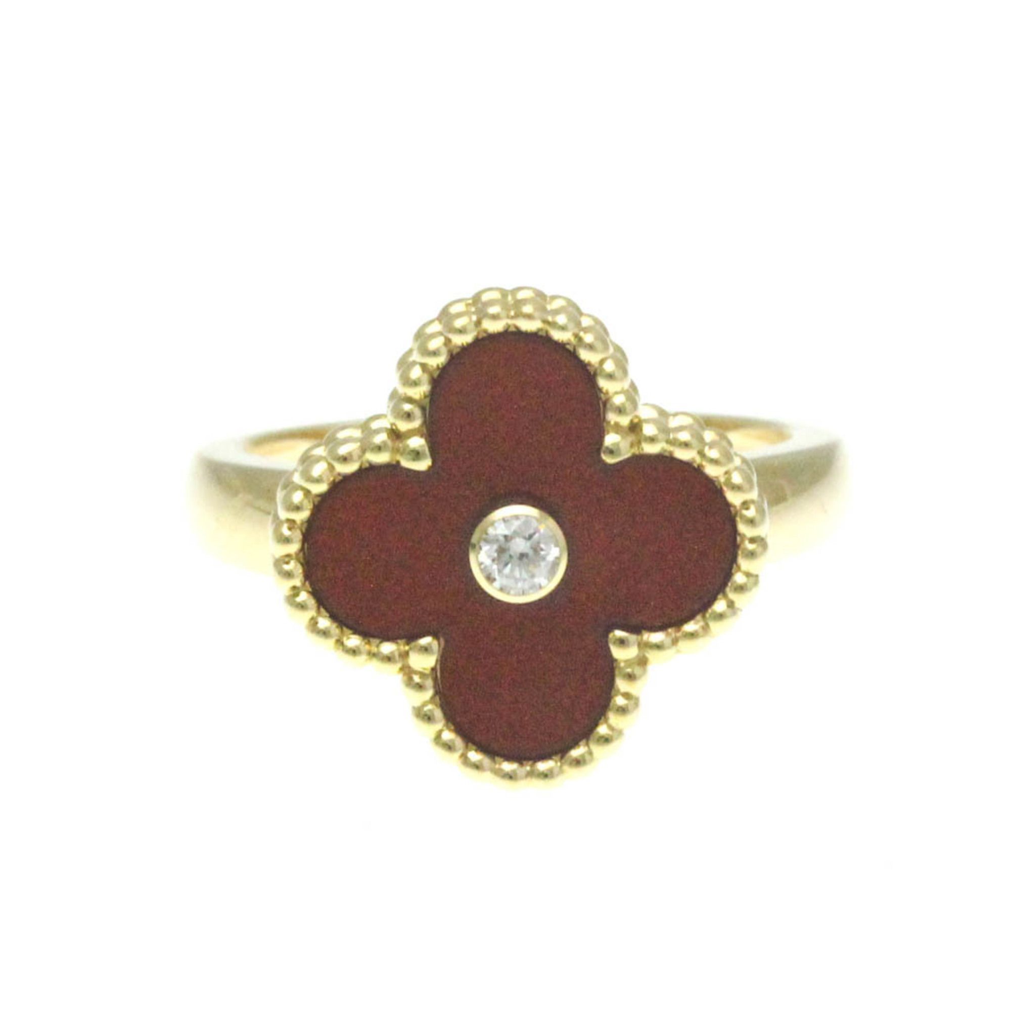 Van Cleef & Arpels Vintage Alhambra Yellow Gold (18K) Fashion Carnelian,Diamond Band Ring Gold,Red C