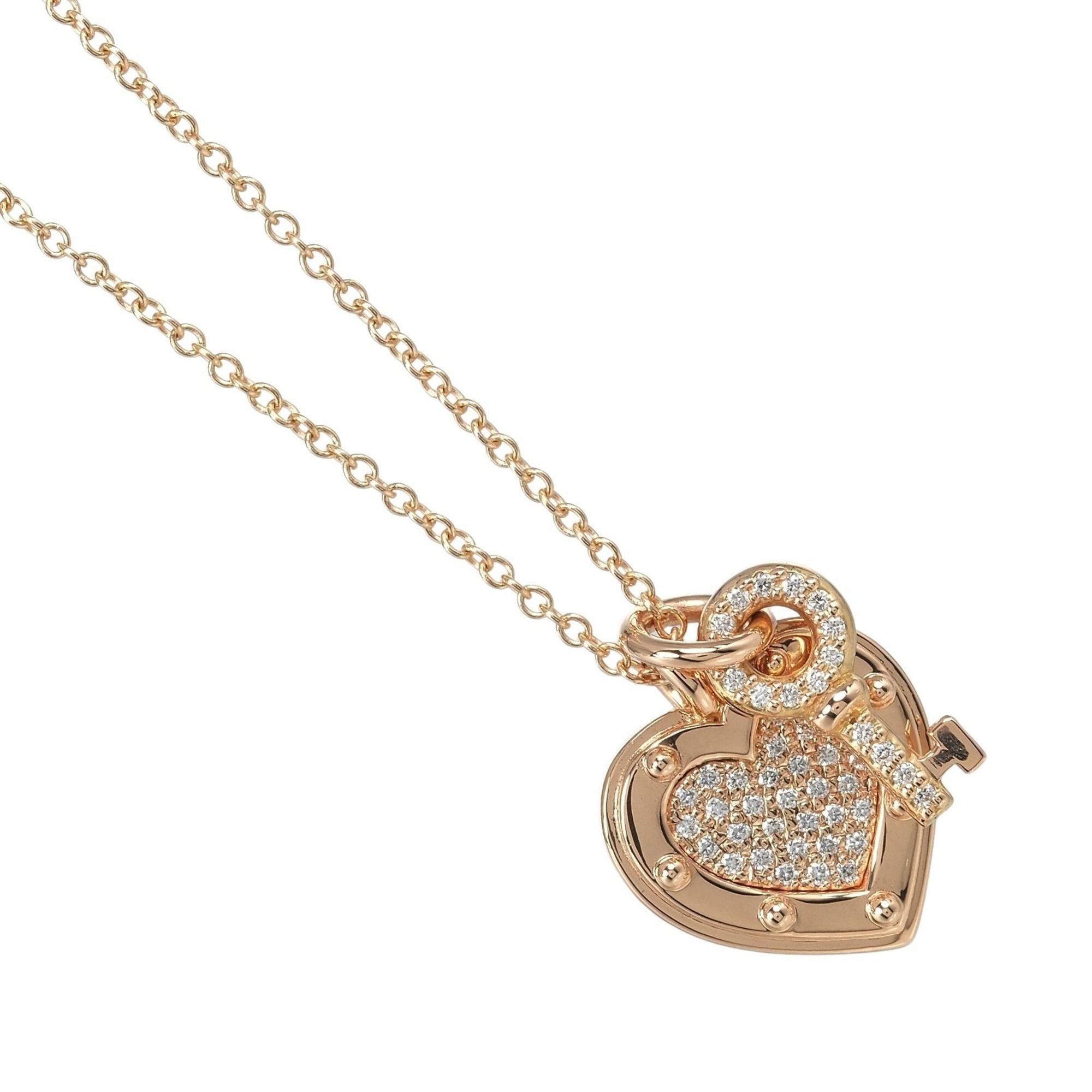 Tiffany & Co. Return to Heart Key Necklace in 18K Pink Gold with Diamonds, Approx. 4.55g. TIFFANY