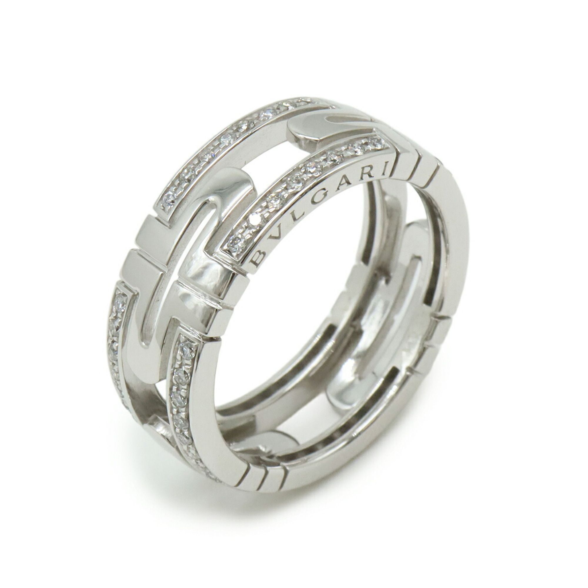 BVLGARI Parentesi Work Ring, 18K 750 White Gold with Diamonds, #60, Japanese Size Approx. 19