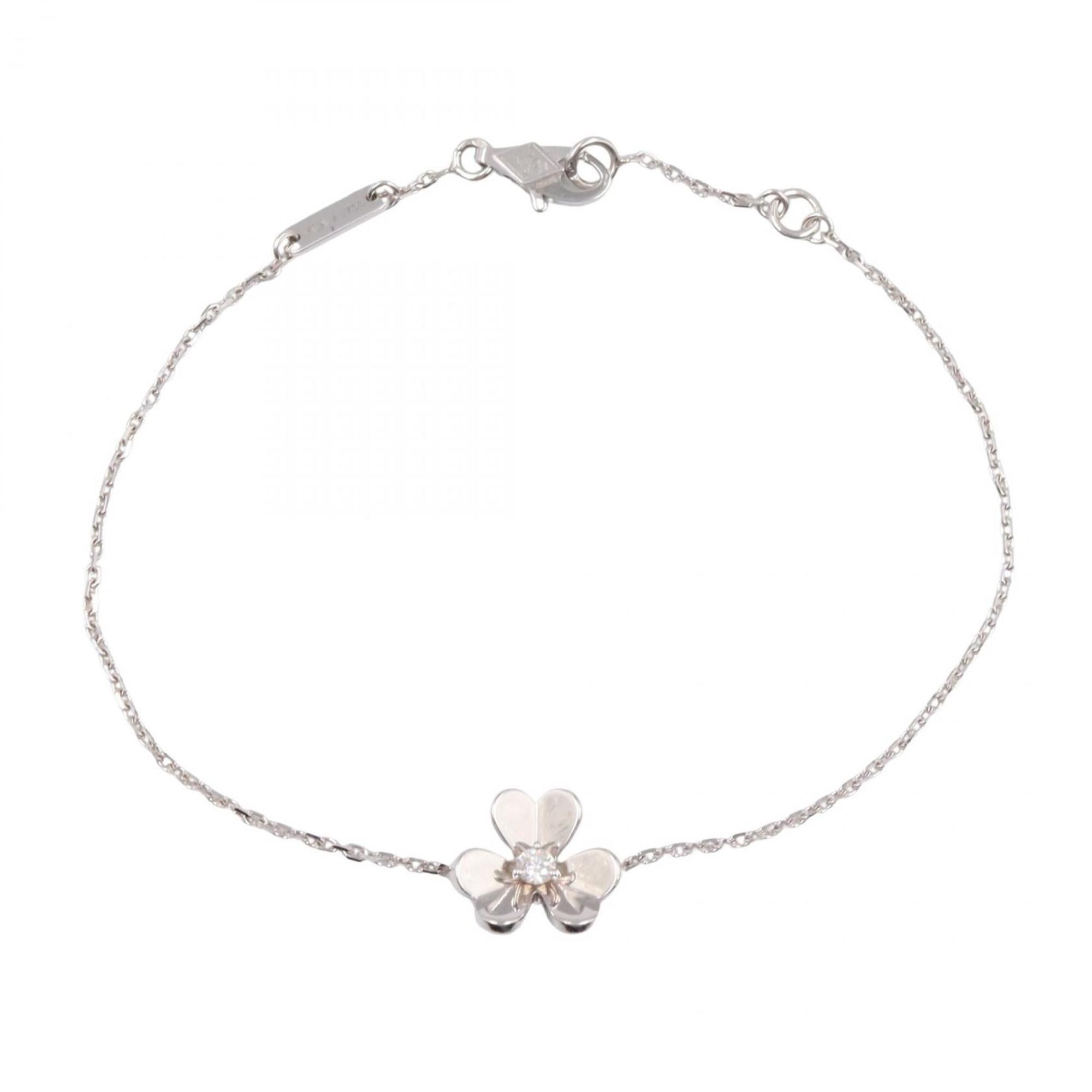Van Cleef & Arpels Frivole Mini Bracelet (1PD) in 18K White Gold with Diamonds, Silver and Clear, VC