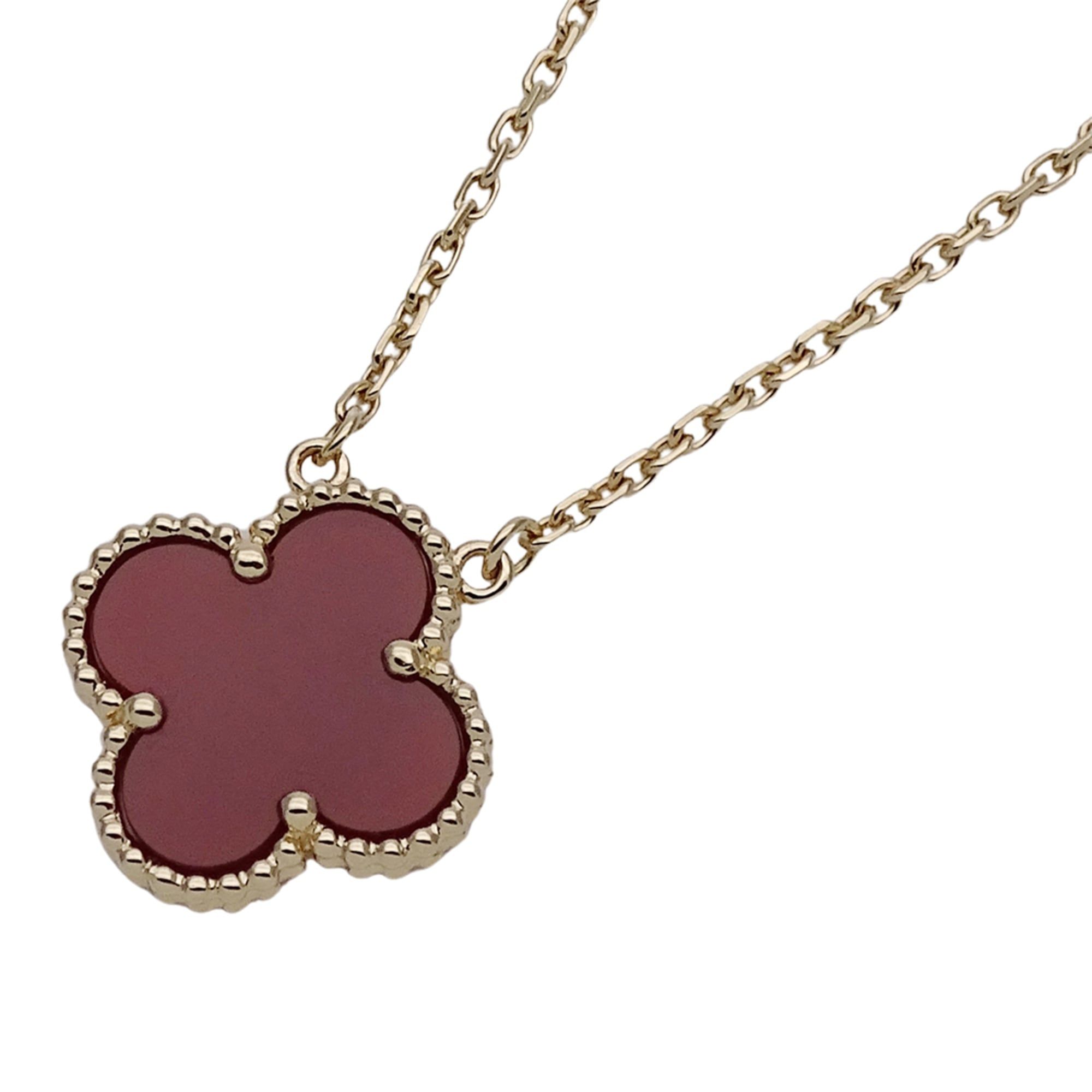 Van Cleef & Arpels Vintage Alhambra Necklace for Women, Polished 750YG Yellow Gold with Carnelian