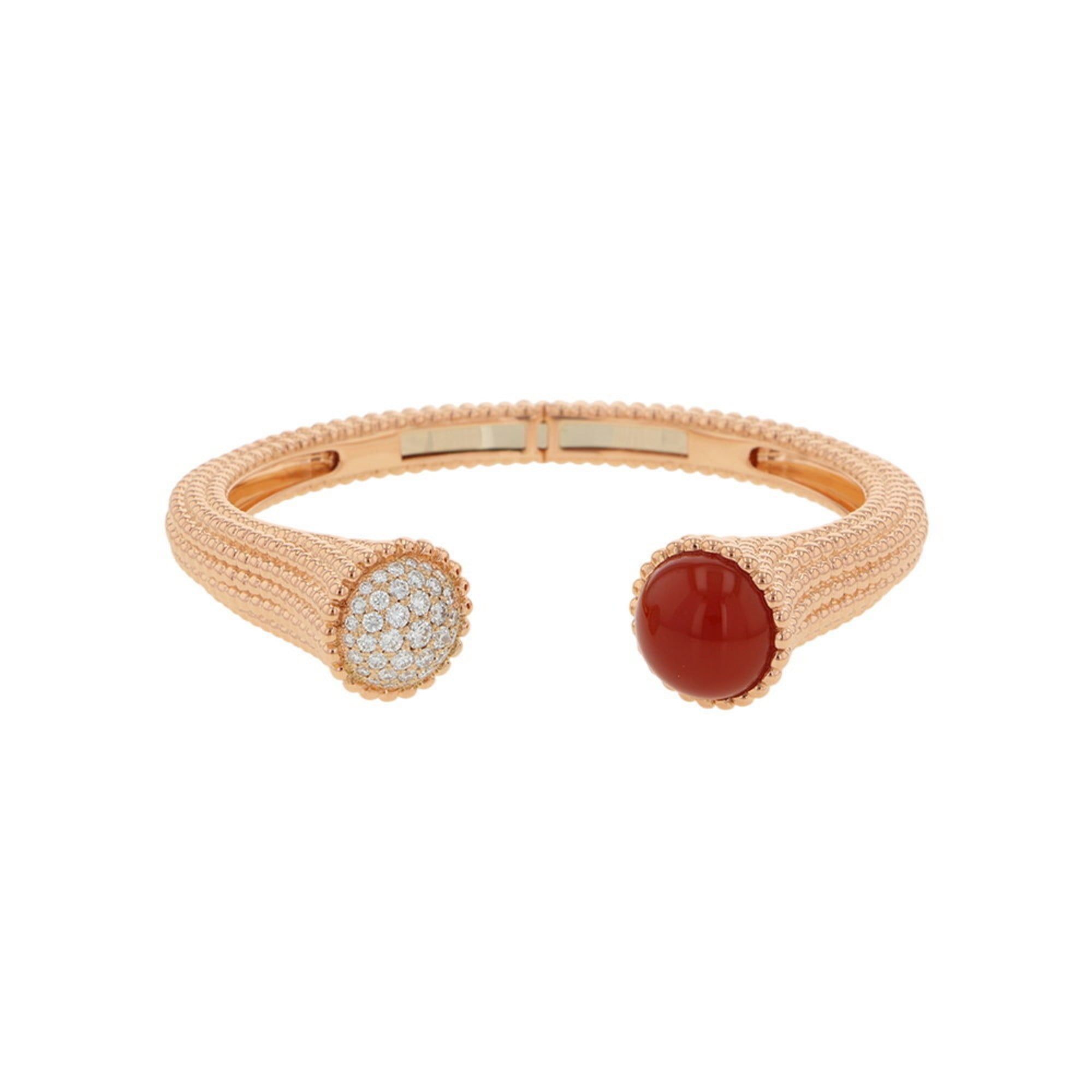 Van Cleef & Arpels Perlée Couleur Medium Bracelet, 18K Gold with Carnelian and 43 Diamonds (0.73ct),