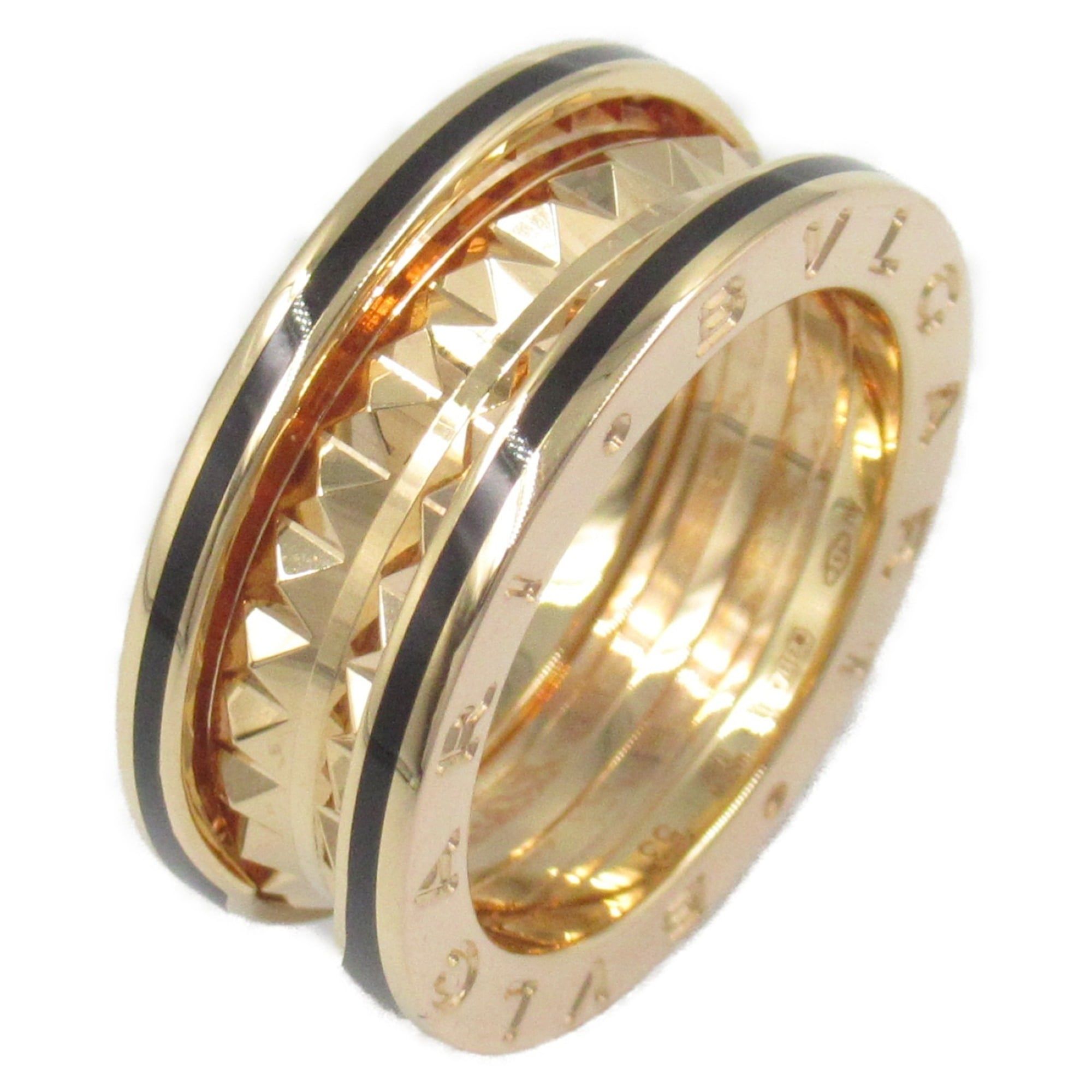 BVLGARI B-zero1 Ring Lock 2-Band Ring, 18K Pink Gold (Pink Gold) and Ceramic, Men's Women's, Black