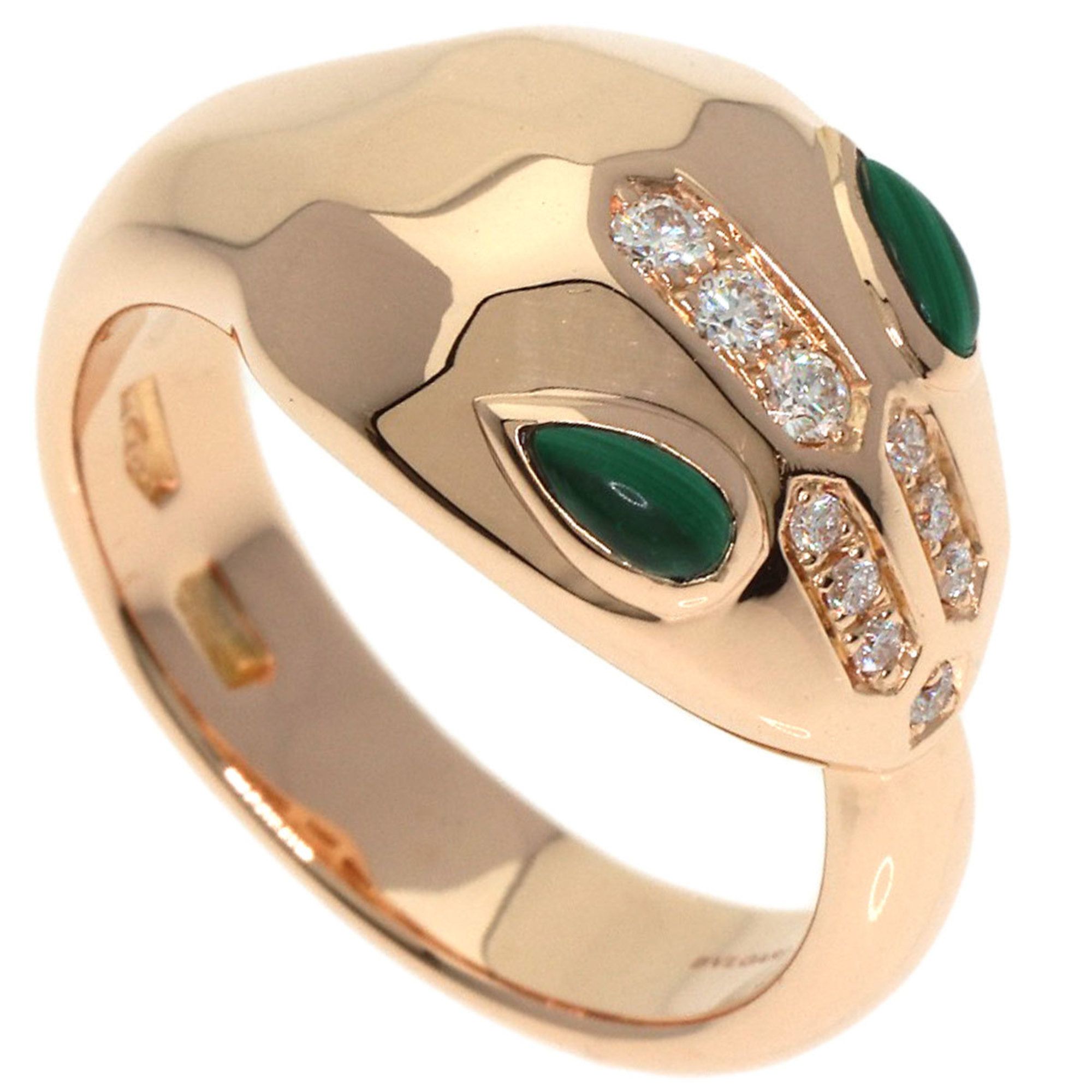 BVLGARI Serpenti Malachite and Diamond Ring in 18K Pink Gold for Women