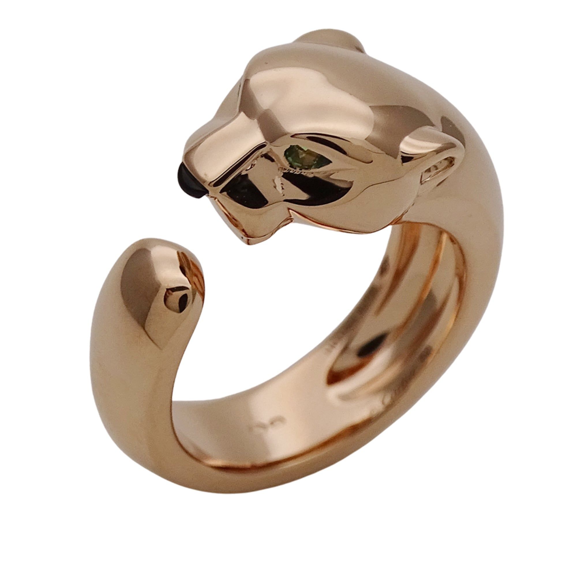 Cartier Women's Ring, 750PG Pink Gold, Onyx, Tsavorite, Garnet, Panthere, Medium, Size 54, Polished,