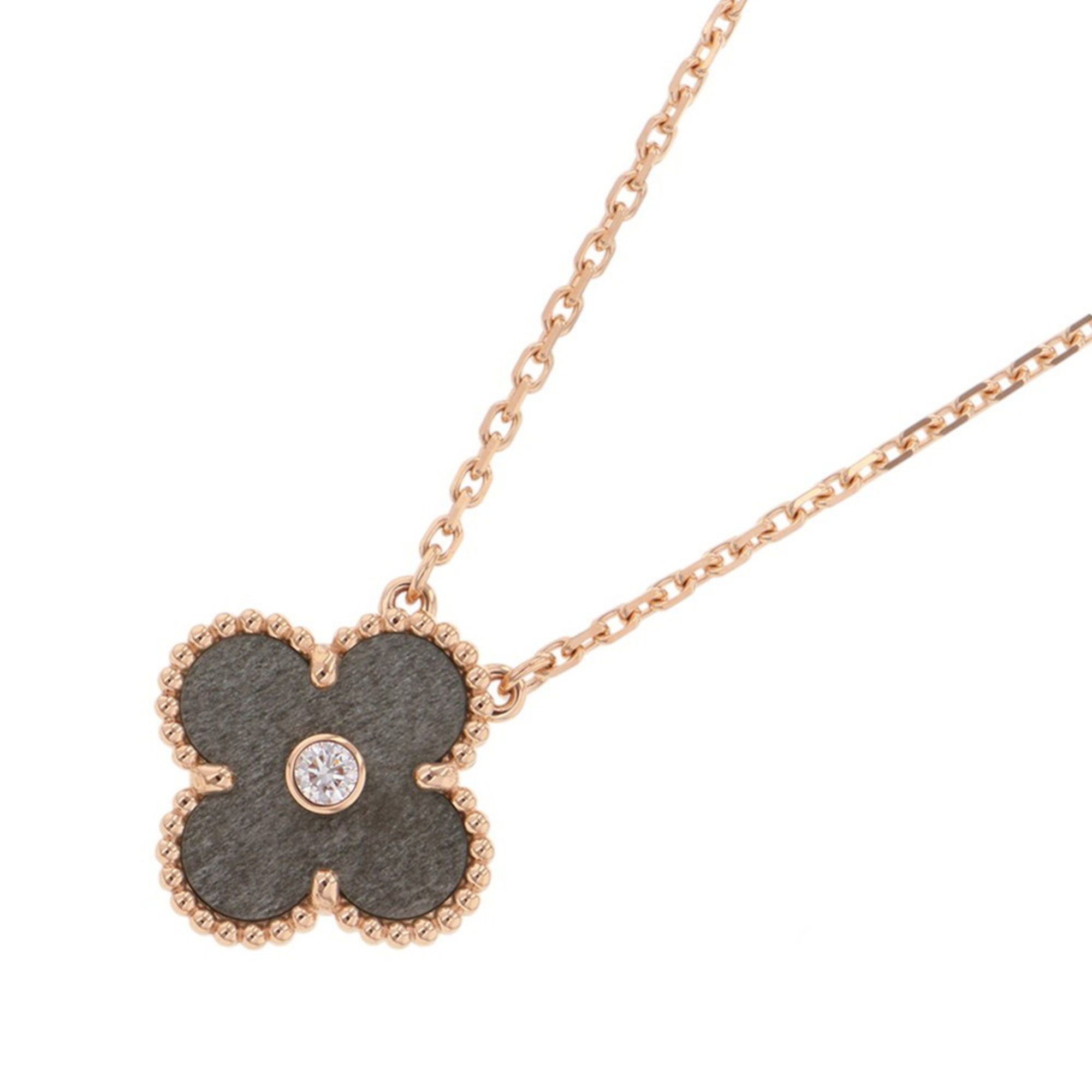 Van Cleef & Arpels Alhambra Necklace in Silver Obsidian with One Diamond, 18KPG, VCARP9T000, 2023 Ho