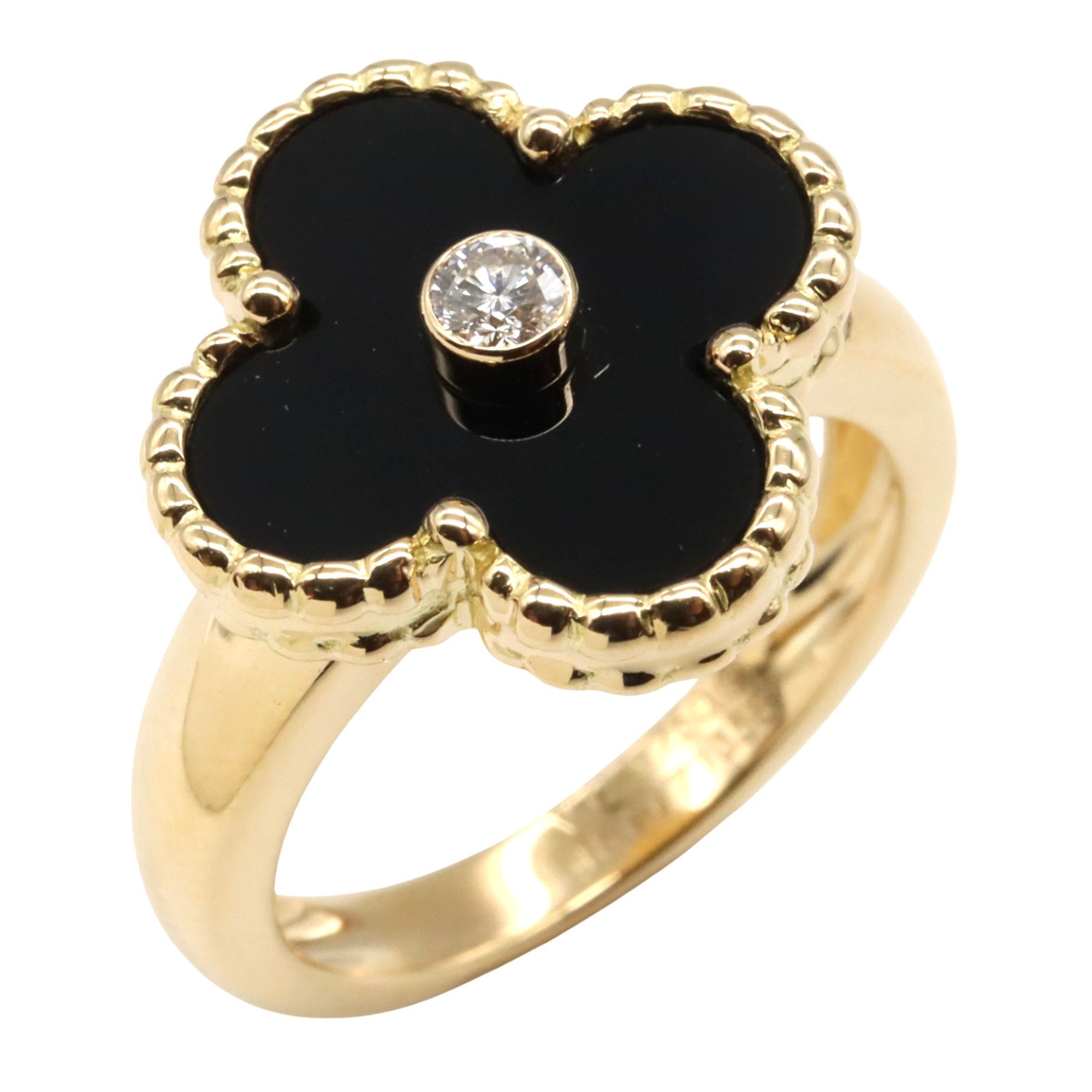 Van Cleef & Arpels Vintage Alhambra Ring, 18K Yellow Gold with Diamonds and Onyx, Clear or Black, fo