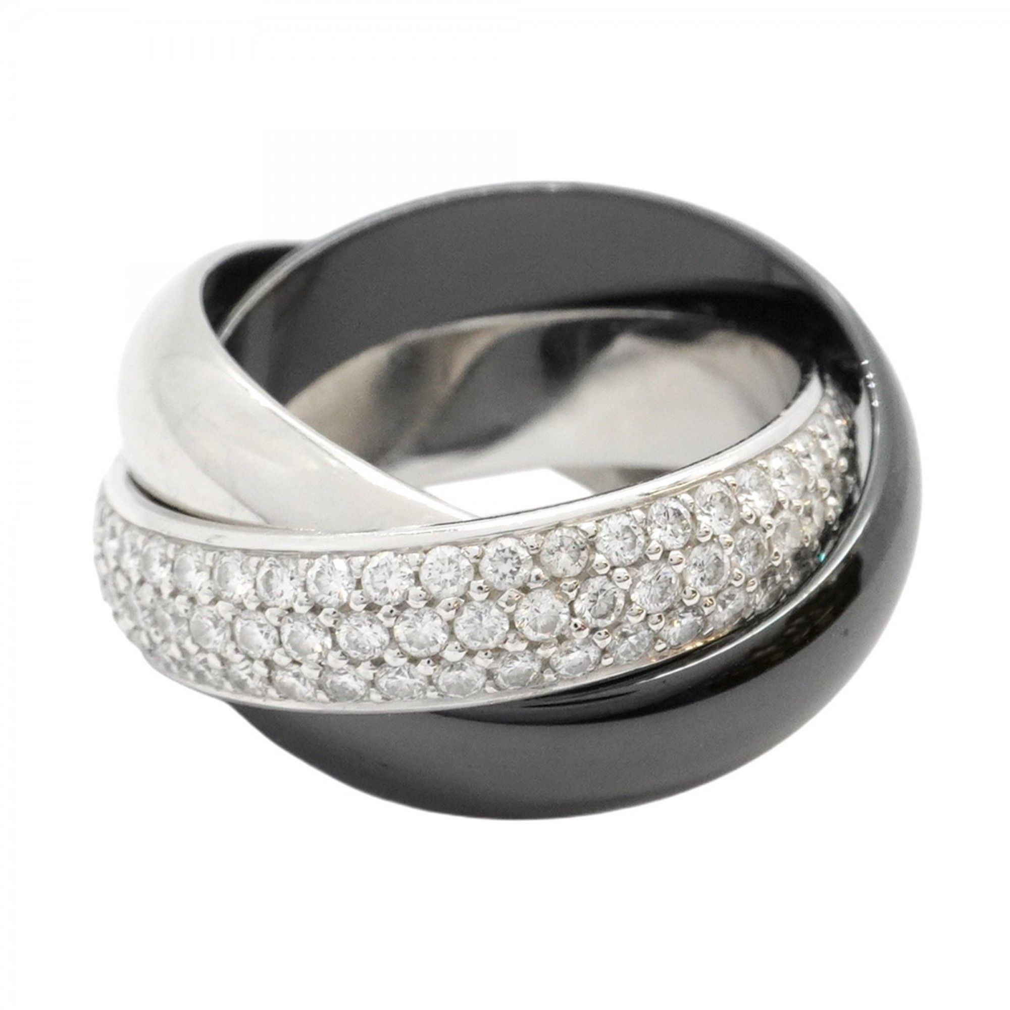 Cartier Trinity Ring, 18K White Gold, Pt950 Platinum, Diamond, Ceramic, #53, Women's, P1772902