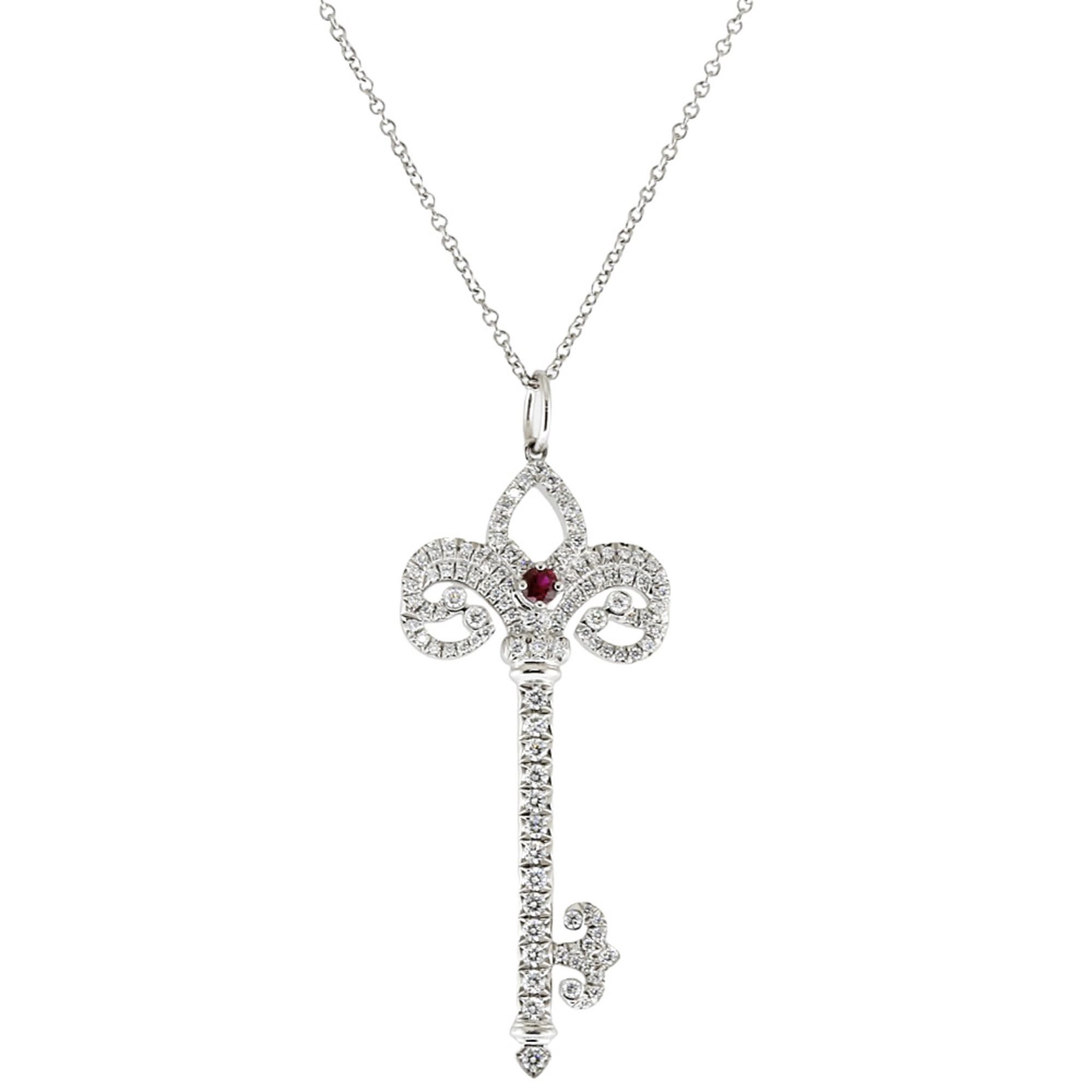 Tiffany & Co. Fleur de Liskey Necklace, Pt950 Platinum, Ruby, Diamond, Women's, TIFFANY