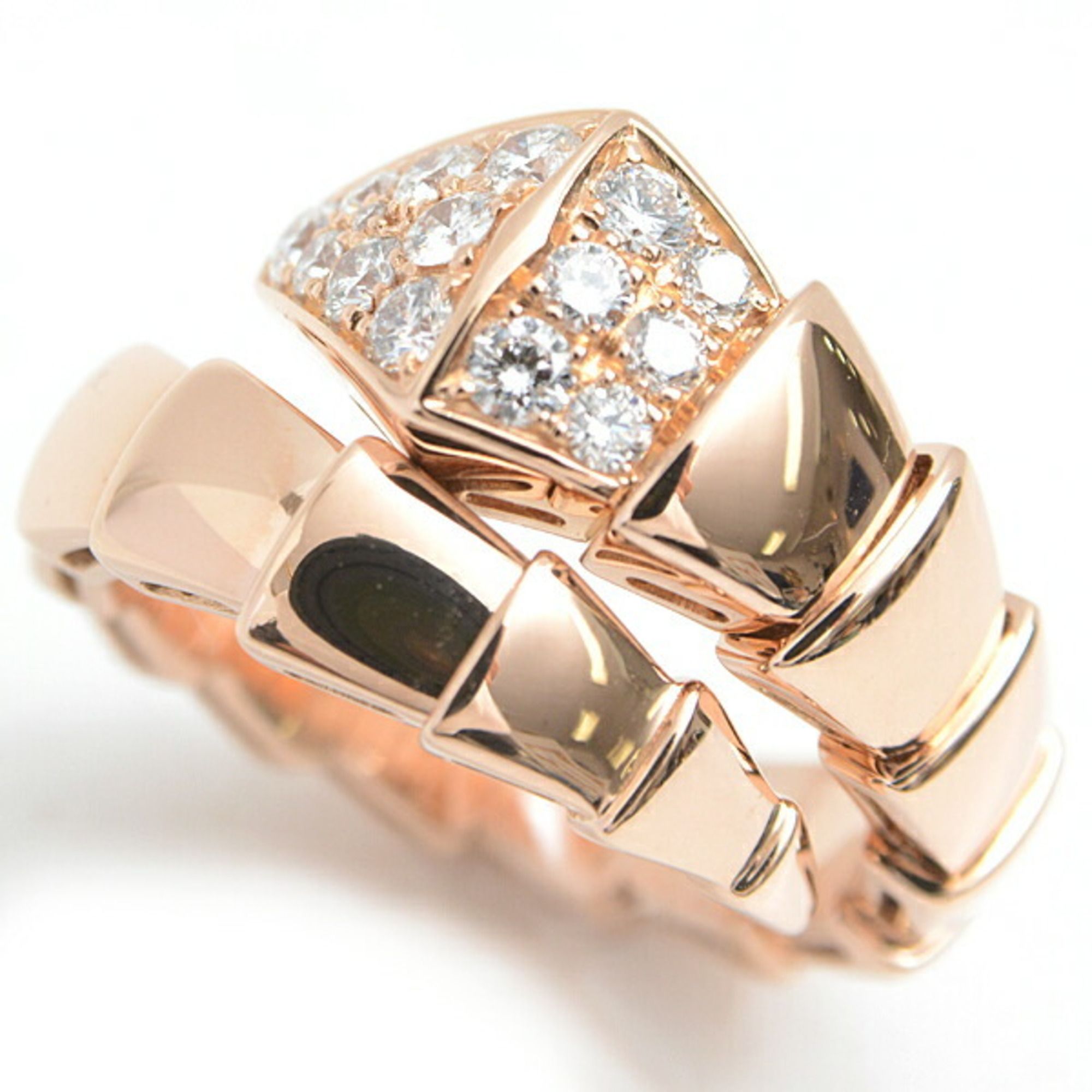 BVLGARI Women's Serpenti Viper Diamond Ring Medium Pink Gold 750PG