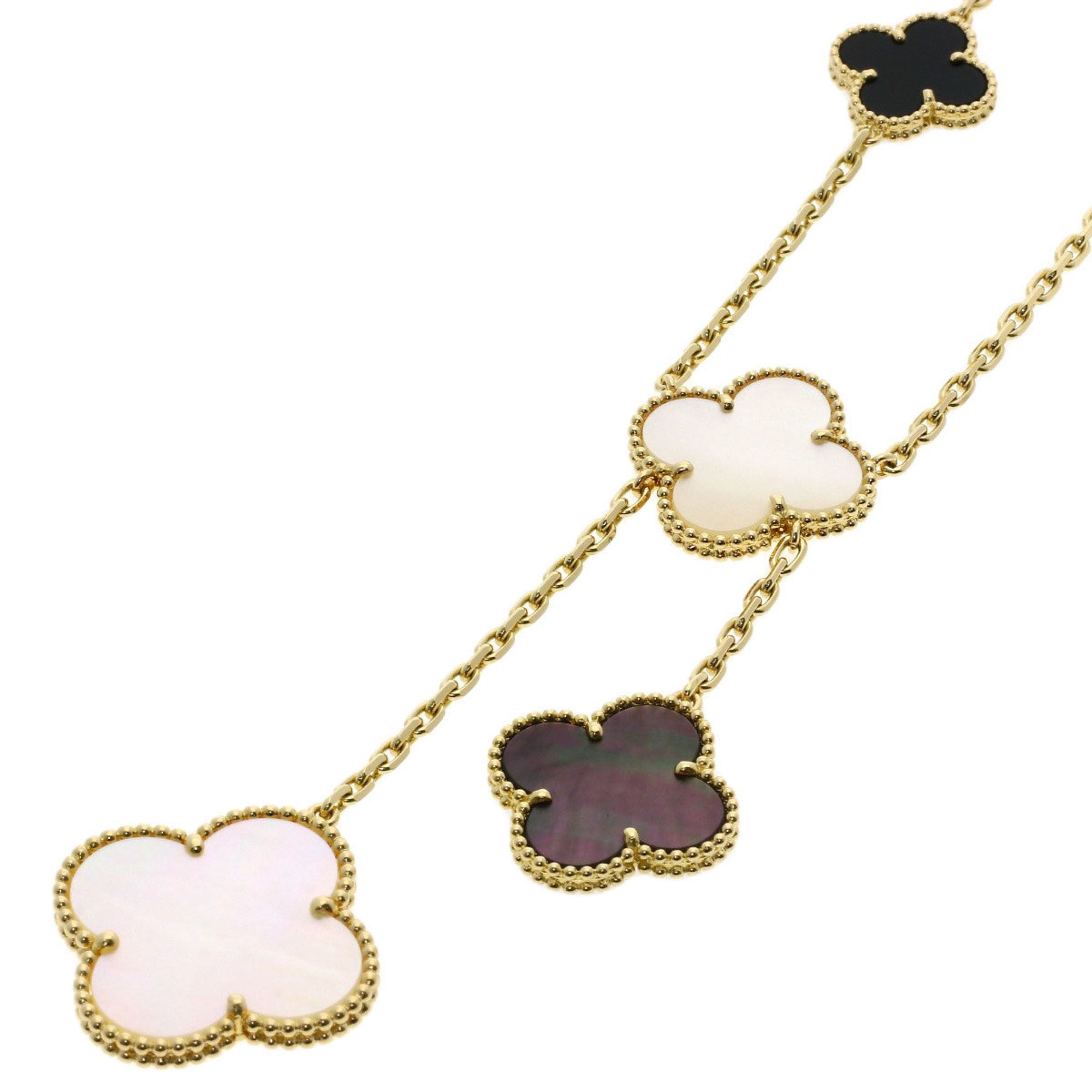 Van Cleef & Arpels Magic Alhambra Shell and Onyx Necklace in 18K Yellow Gold for Women.