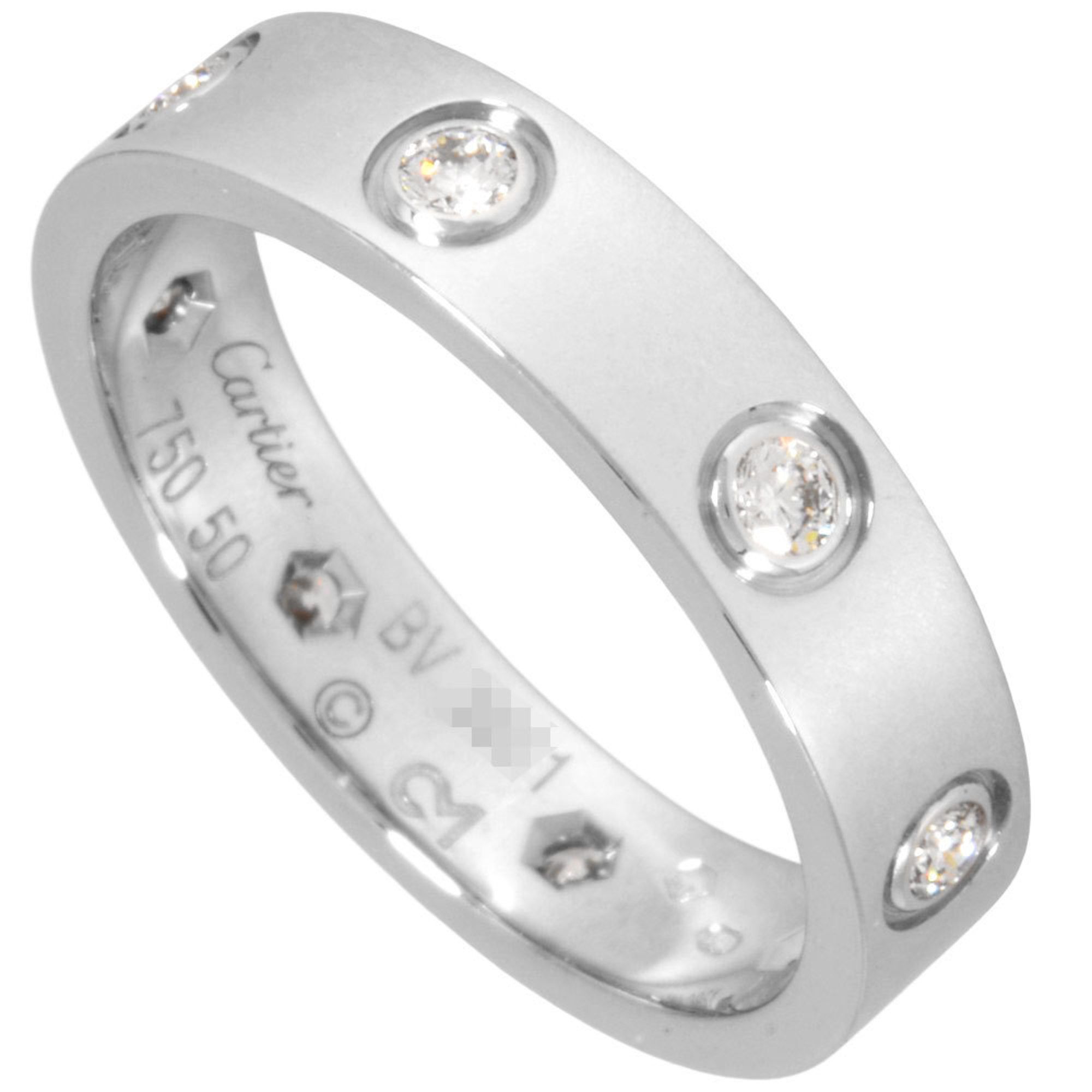 Cartier 8P Diamond Mini Love Ring, #50, 18KWG, 4.3g, White Gold, Women's