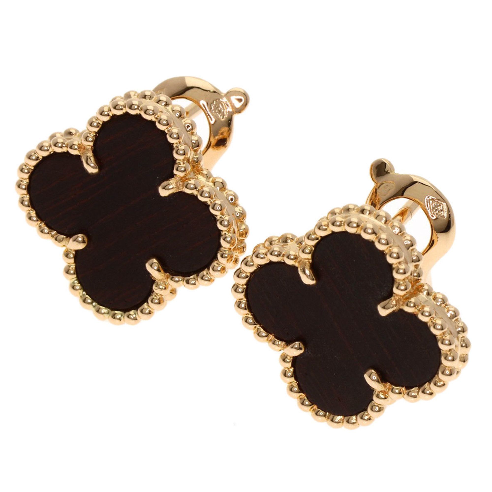 Van Cleef & Arpels Vintage Alhambra Letterwood Earrings in 18K Pink Gold for Women.