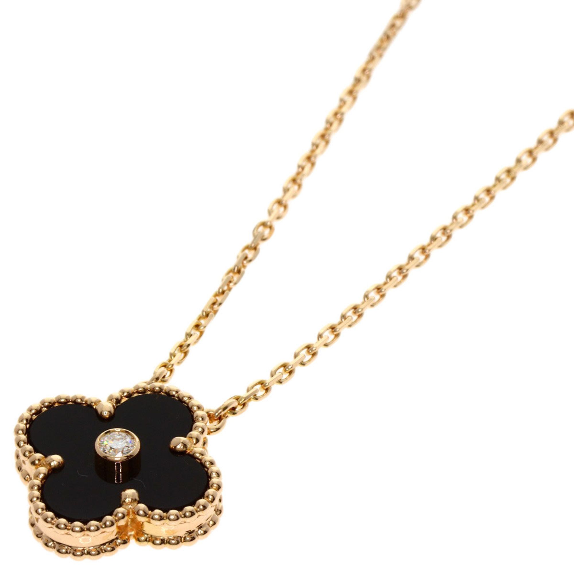 Van Cleef & Arpels Vintage Alhambra Onyx and Diamond Necklace in 18K Pink Gold for Women.