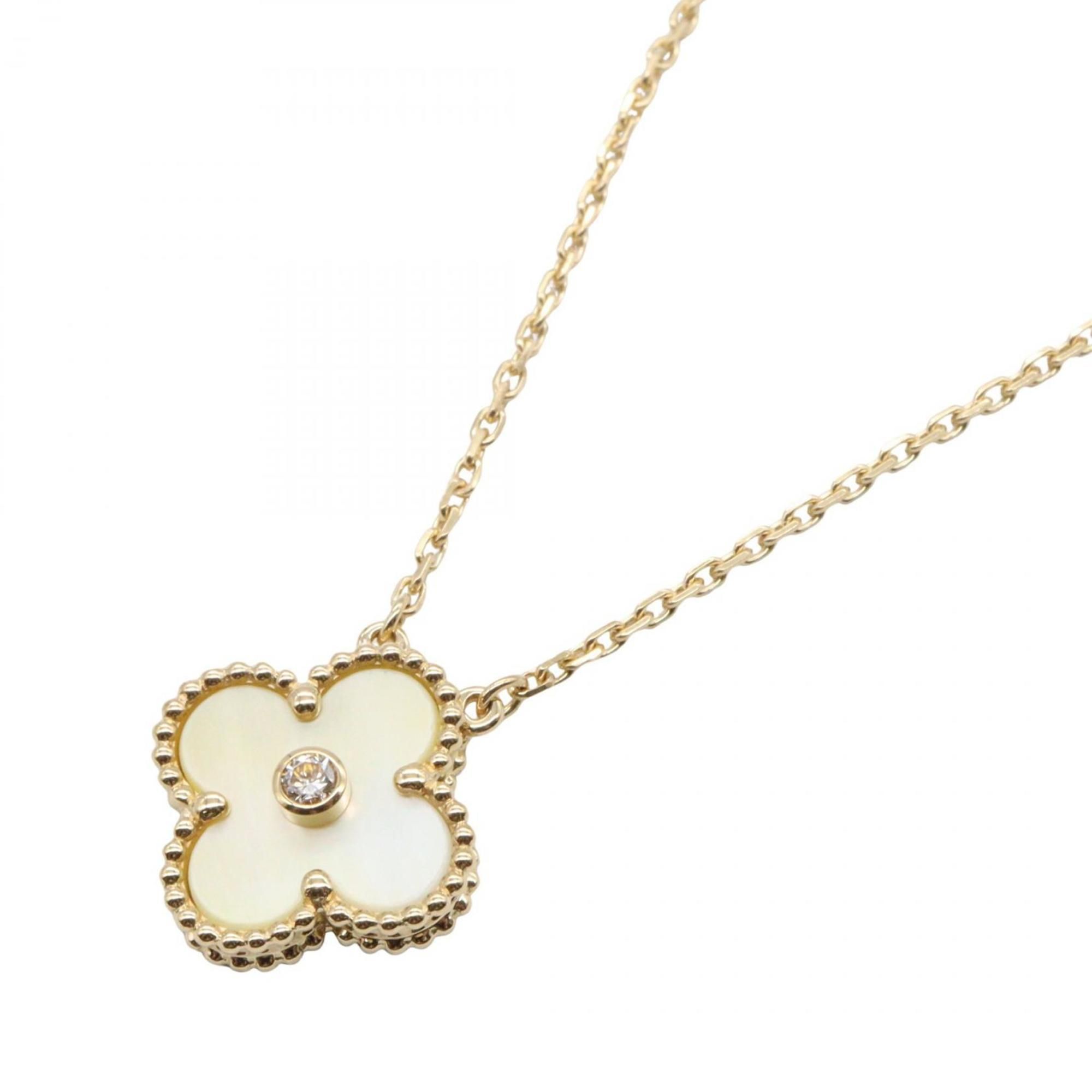 Van Cleef & Arpels Vintage Alhambra Mother-of-Pearl 1PD Necklace. 18K Yellow Gold with Diamonds and