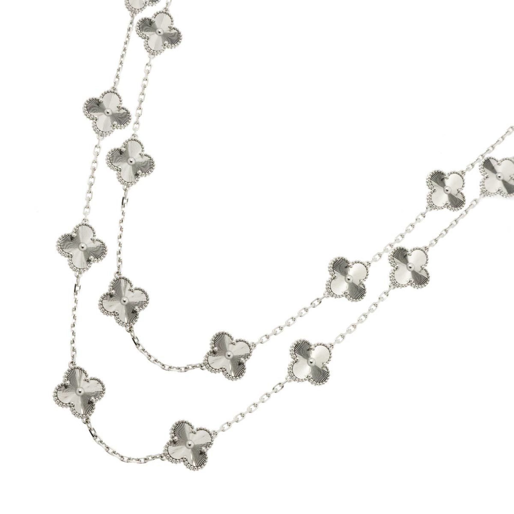 Van Cleef & Arpels VCA Alhambra Guilloché Long Necklace 20P 86cm 18K White Gold