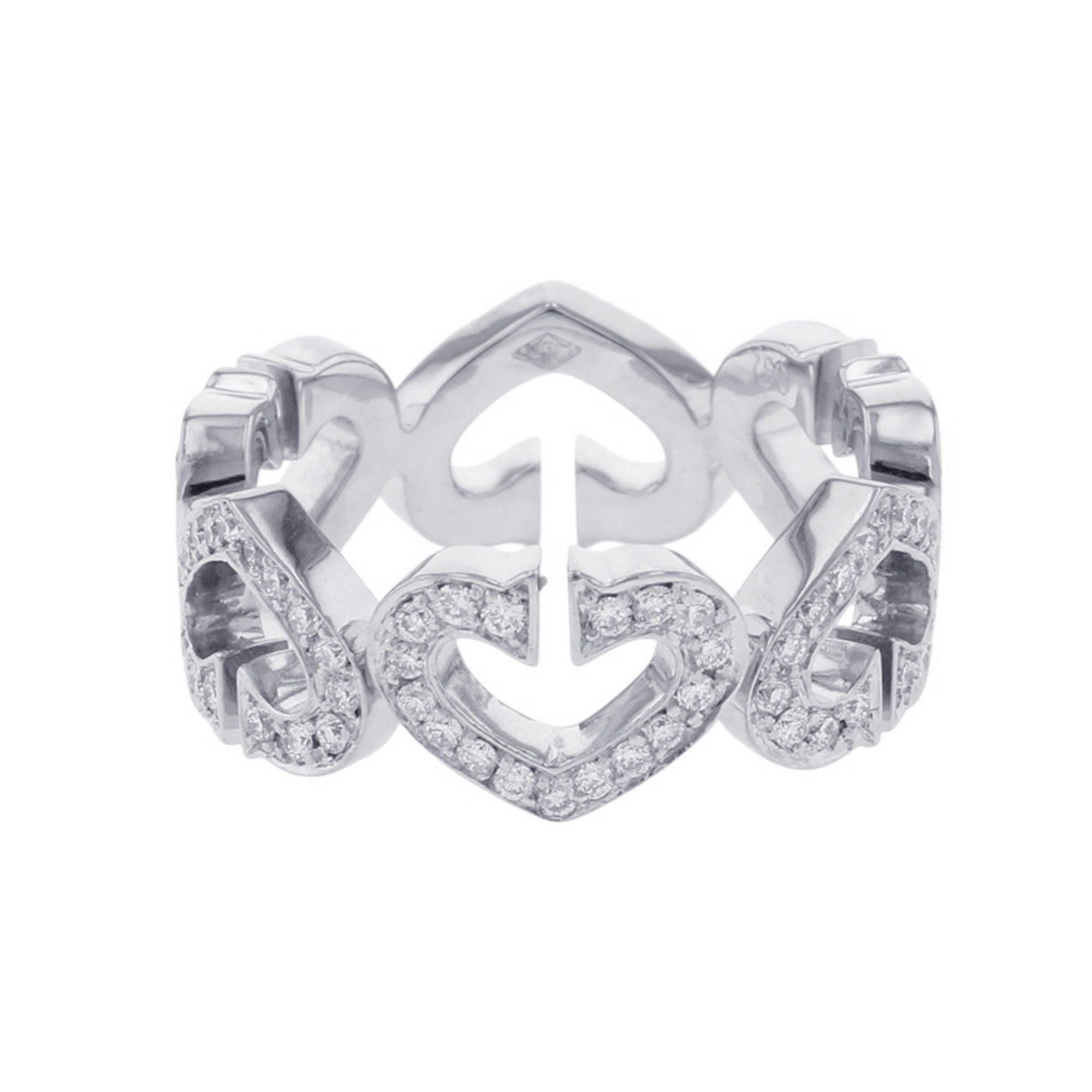 Cartier C-Heart Full Diamond Ring, 18K White Gold, Size 49, B4043800