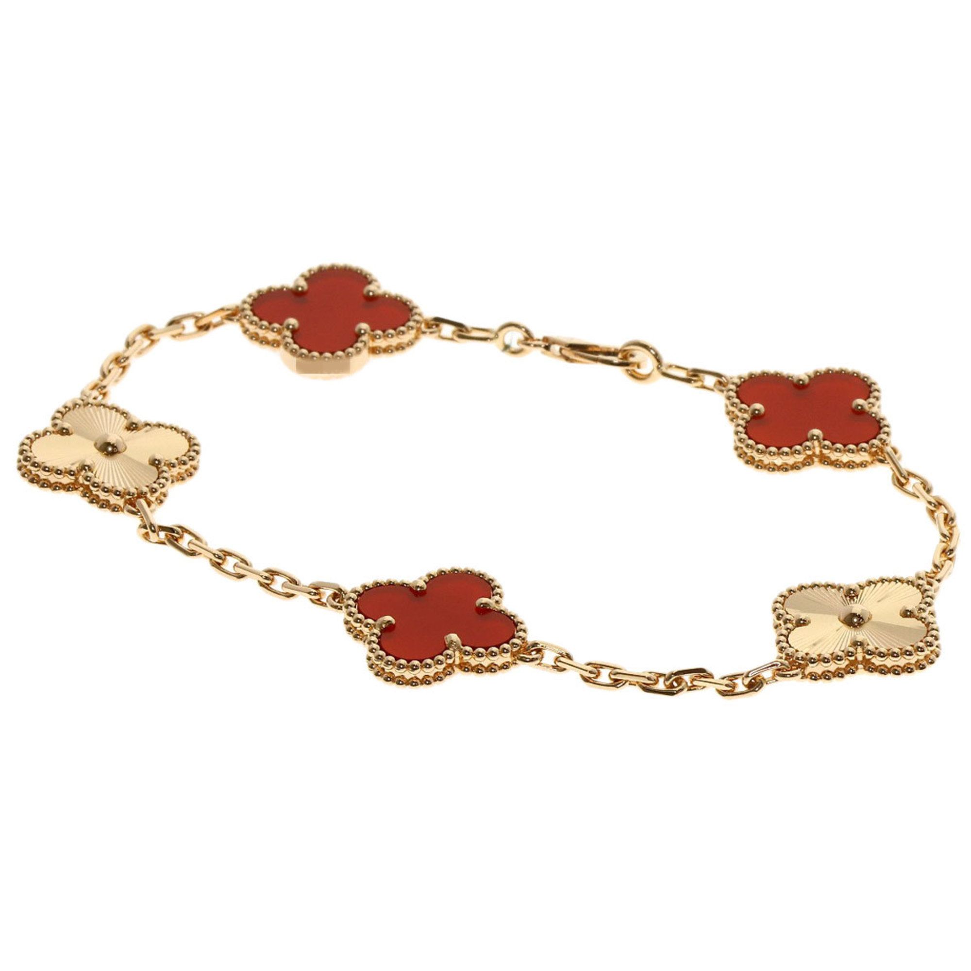 Van Cleef & Arpels Vintage Alhambra 5-Piece Carnelian Guilloché Bracelet in 18K Pink Gold for Women.