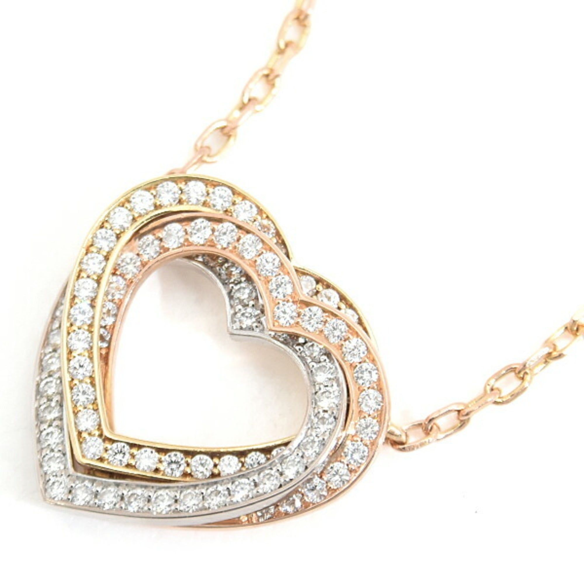 Cartier Trinity Heart Full Diamond Necklace for Women, Gold, 750YG x WG PG