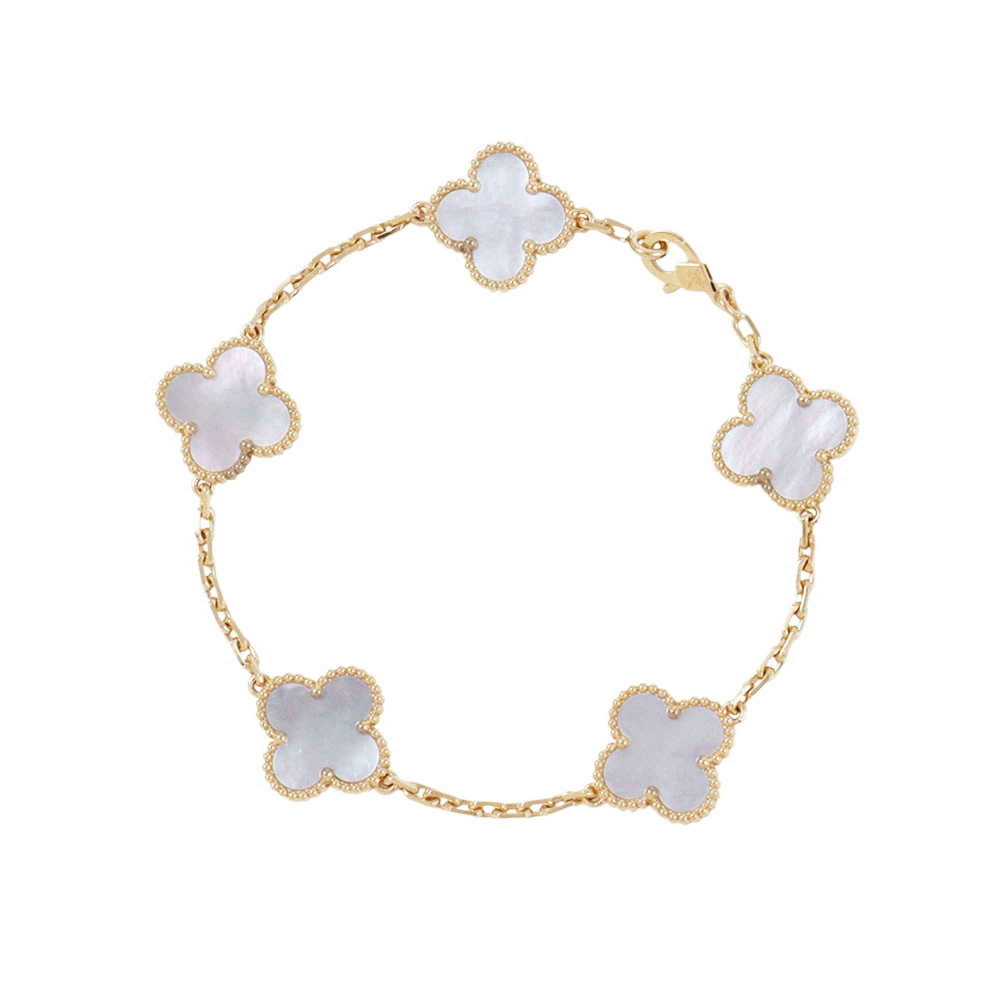 Van Cleef & Arpels Alhambra 5-Motif Bracelet in 18K Yellow Gold with Mother-of-Pearl Design (VCARA41