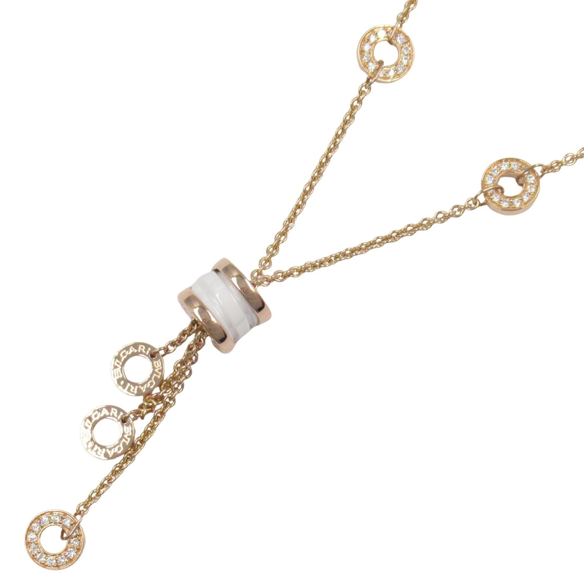 BVLGARI B-zero1 Element Ceramic Necklace, 18K Pink Gold with Diamonds, Women's, White and